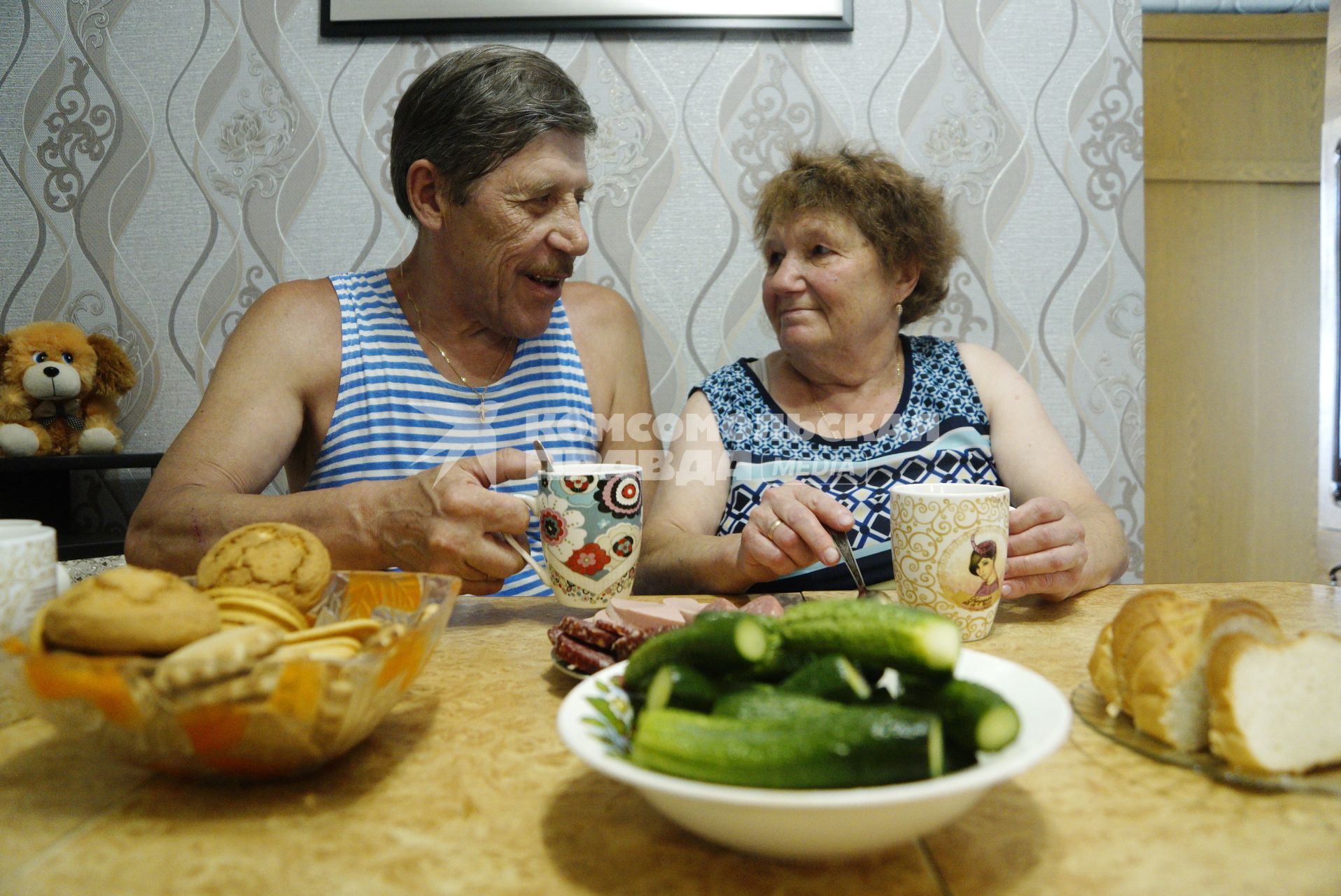 Екатеринбург. Пенсионеры пьют чай в своем дачном  домике