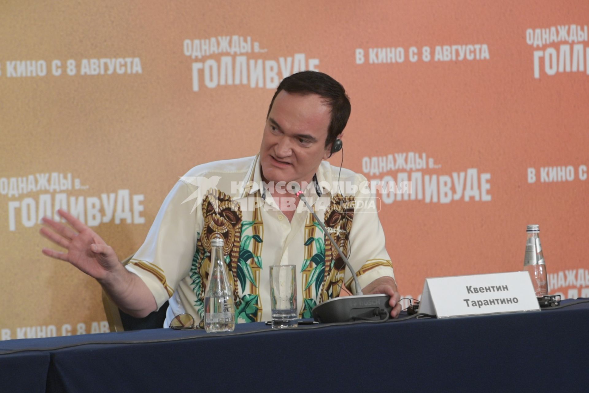 Москва. Американский режиссер Квентин Тарантино во время пресс-конференции, посвященной премьере фильма `Однажды… в Голливуде`.