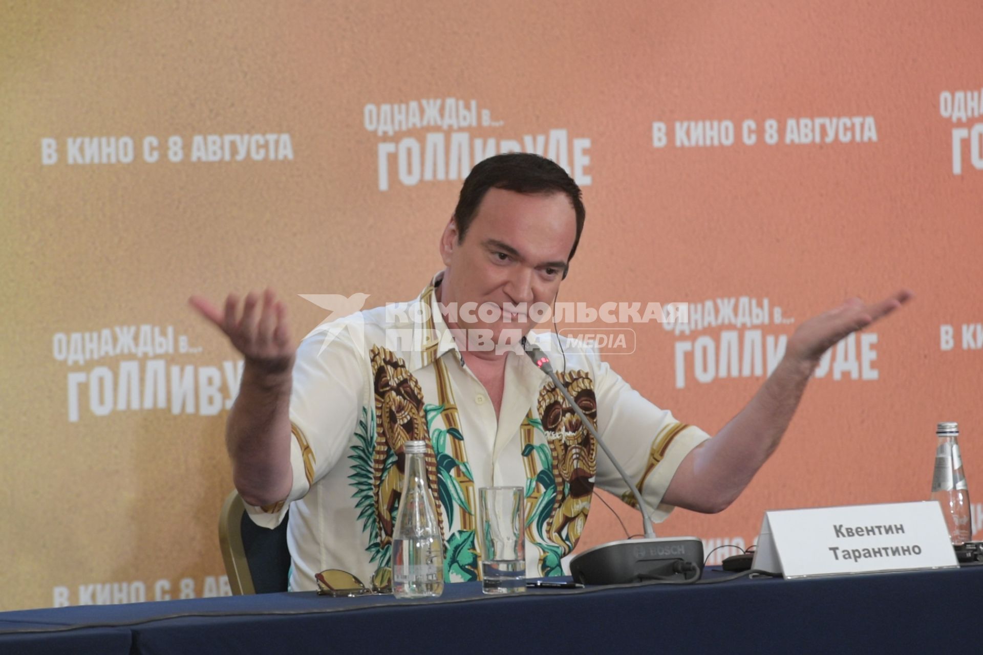 Москва. Американский режиссер Квентин Тарантино во время пресс-конференции, посвященной премьере фильма `Однажды… в Голливуде`.