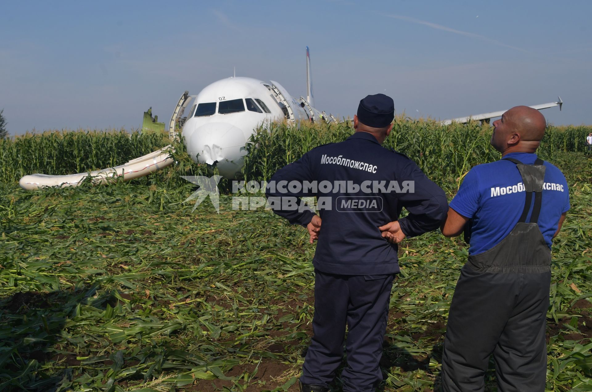 Московская область.  Самолет Airbus A321 авиакомпании `Уральские авиалинии`, который совершил аварийную посадку в районе аэропорта Жуковский после возгорания двигателя при взлете.