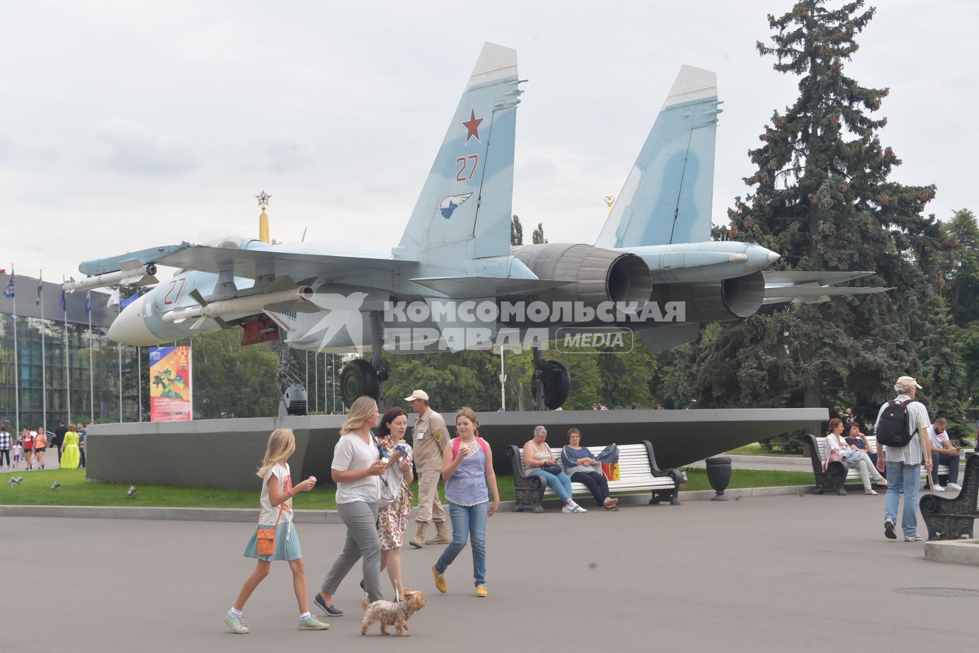 Москва.  Многоцелевой истребитель Су-27  у павильона `Космос`на ВДНХ.