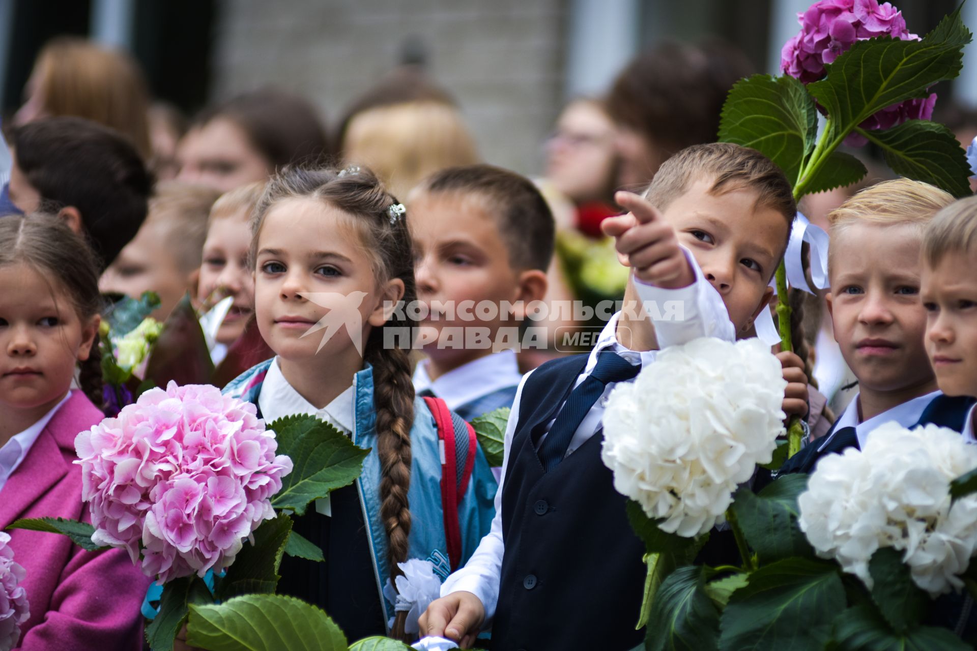 Новосибирск.  Ученики на торжественной линейке, посвященной Дню знаний.