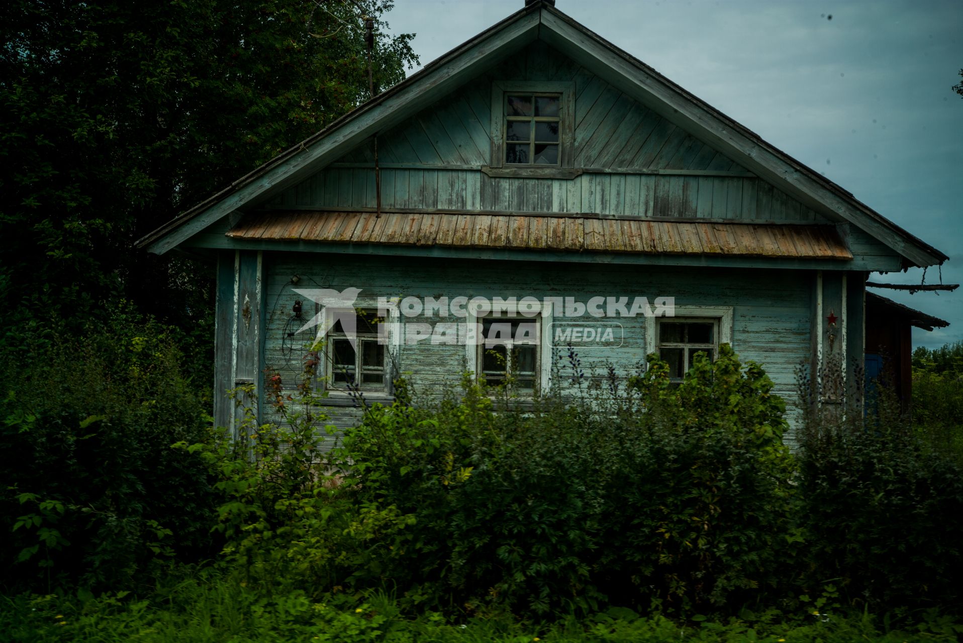 Архангельская область, деревня Лядины.  Деревянные дома у дороги.