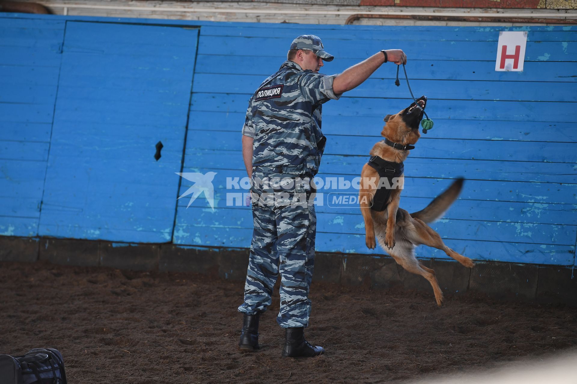 Москва. Полицейский кинолог с собакой.