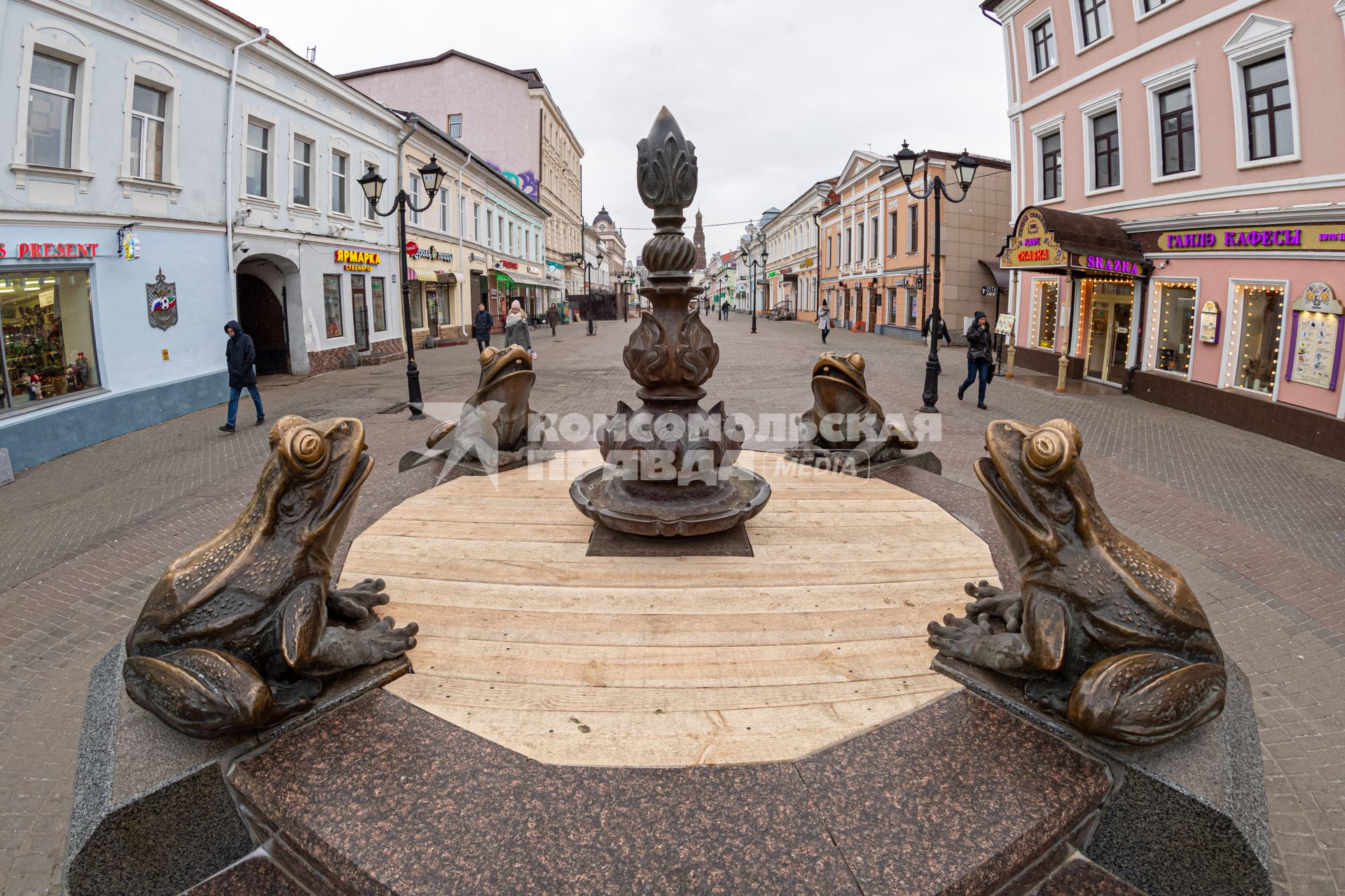 Казань.  Фонтан с лягушками на улице Баумана.