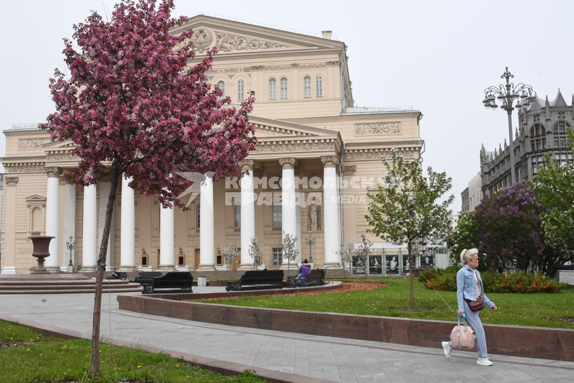 Москва. Цветущие деревья в сквере у Большого Театра.