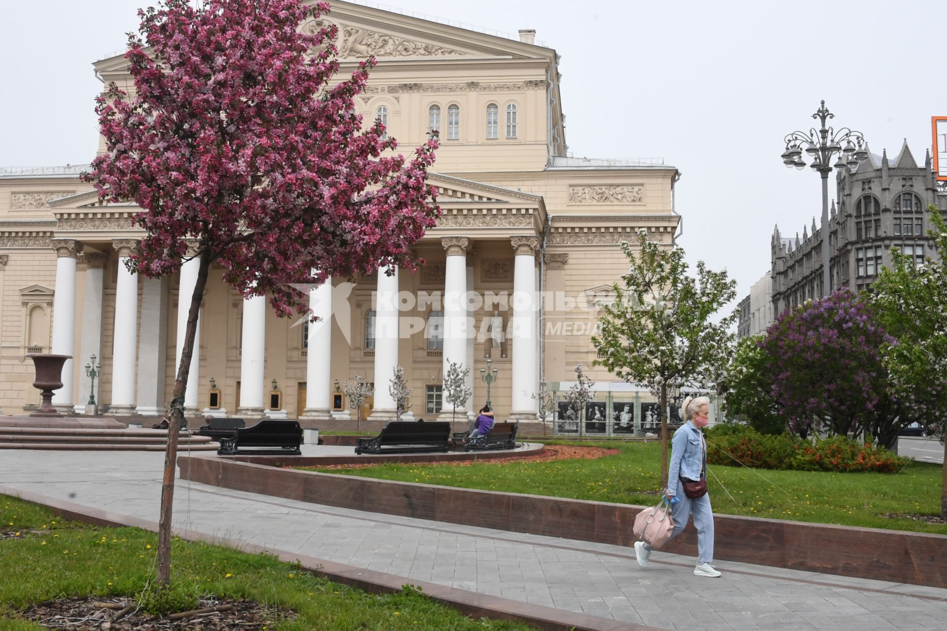 Москва. Цветущие деревья в сквере у Большого Театра.