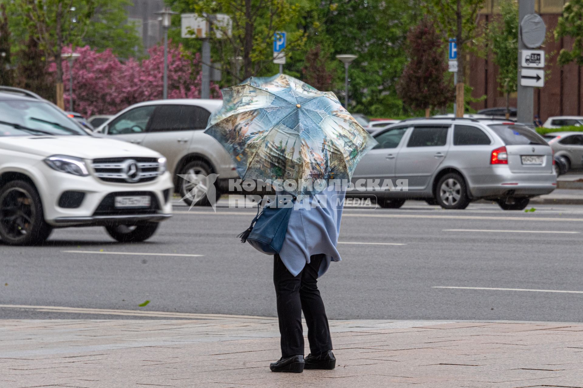 Москва.  Женщина с зонтом .