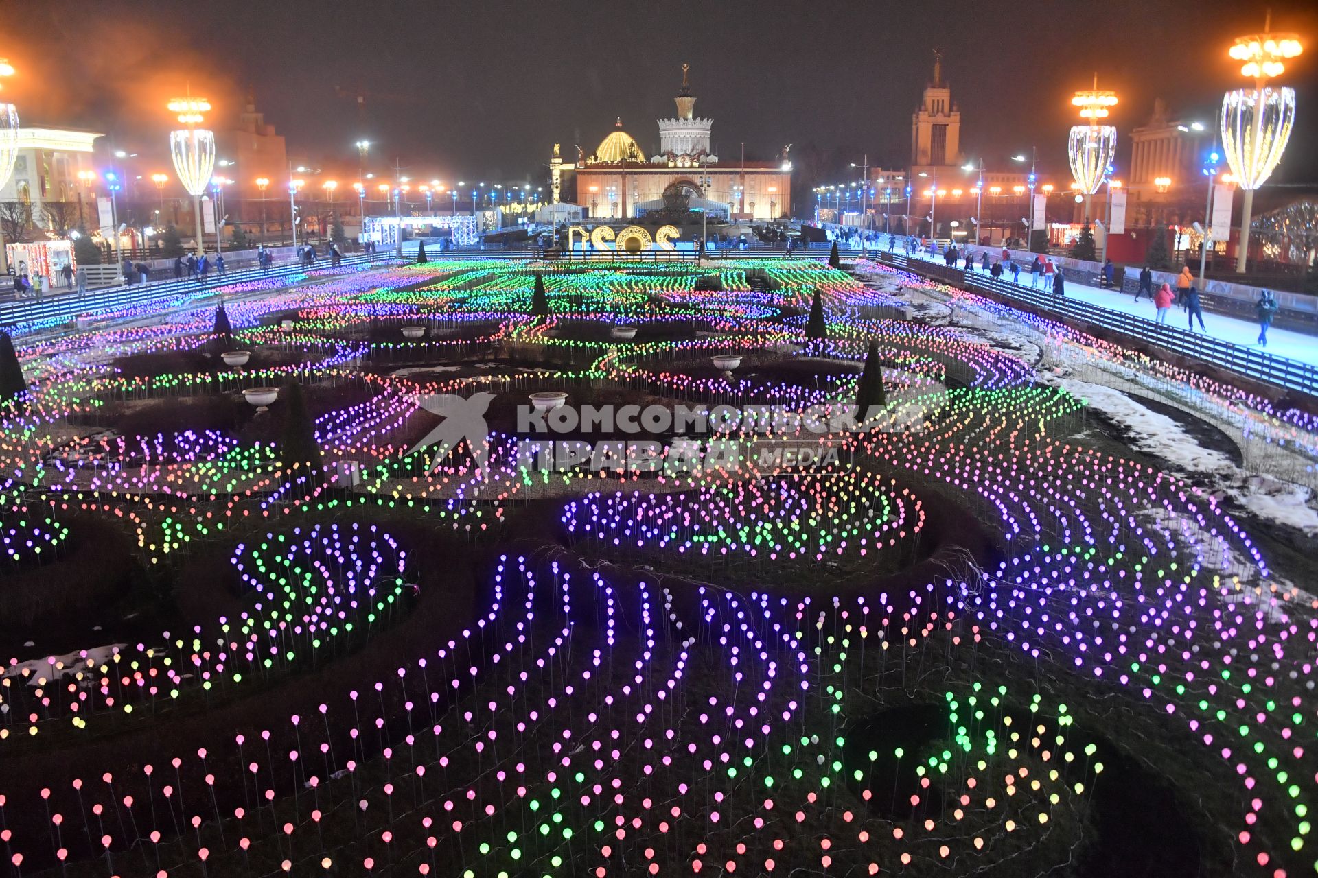 Москва. Вид на каток на ВДНХ - самый большой искусственный каток в Европе.