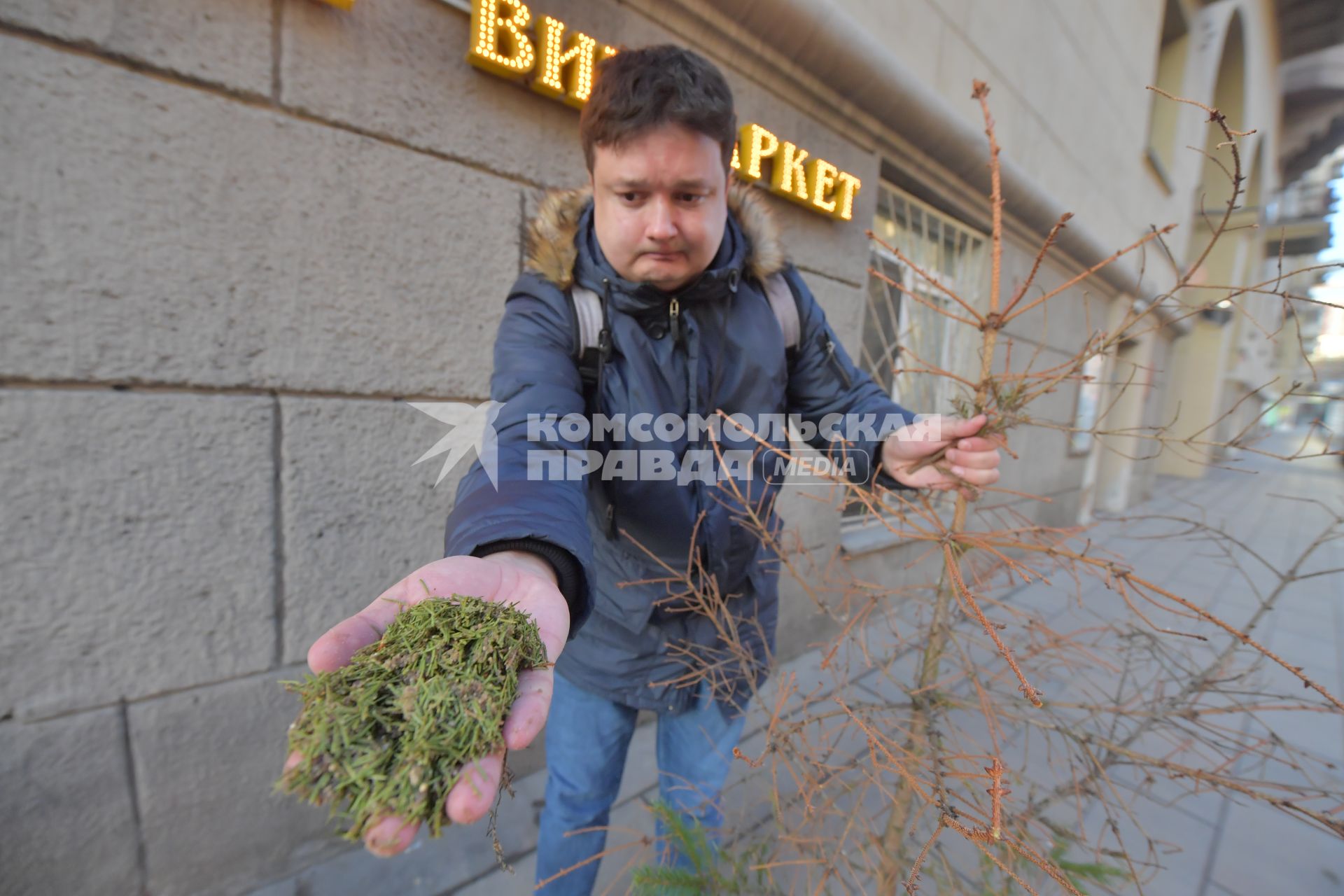 Москва. Корреспондент КП Павел Клоков везет в метро новогоднюю елку в пункт приема для дальнейшей переработки.