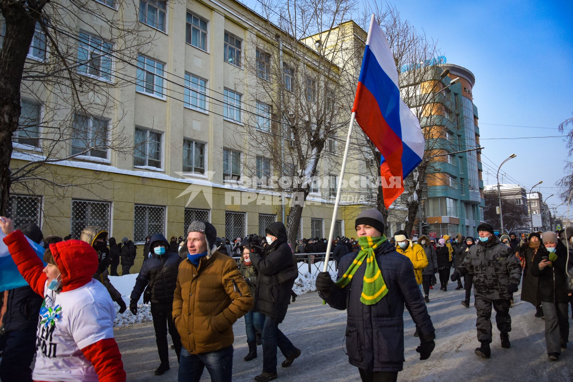 Новосибирск. Шествие участников несанкционированной акции в поддержку оппозиционера Алексея Навального.