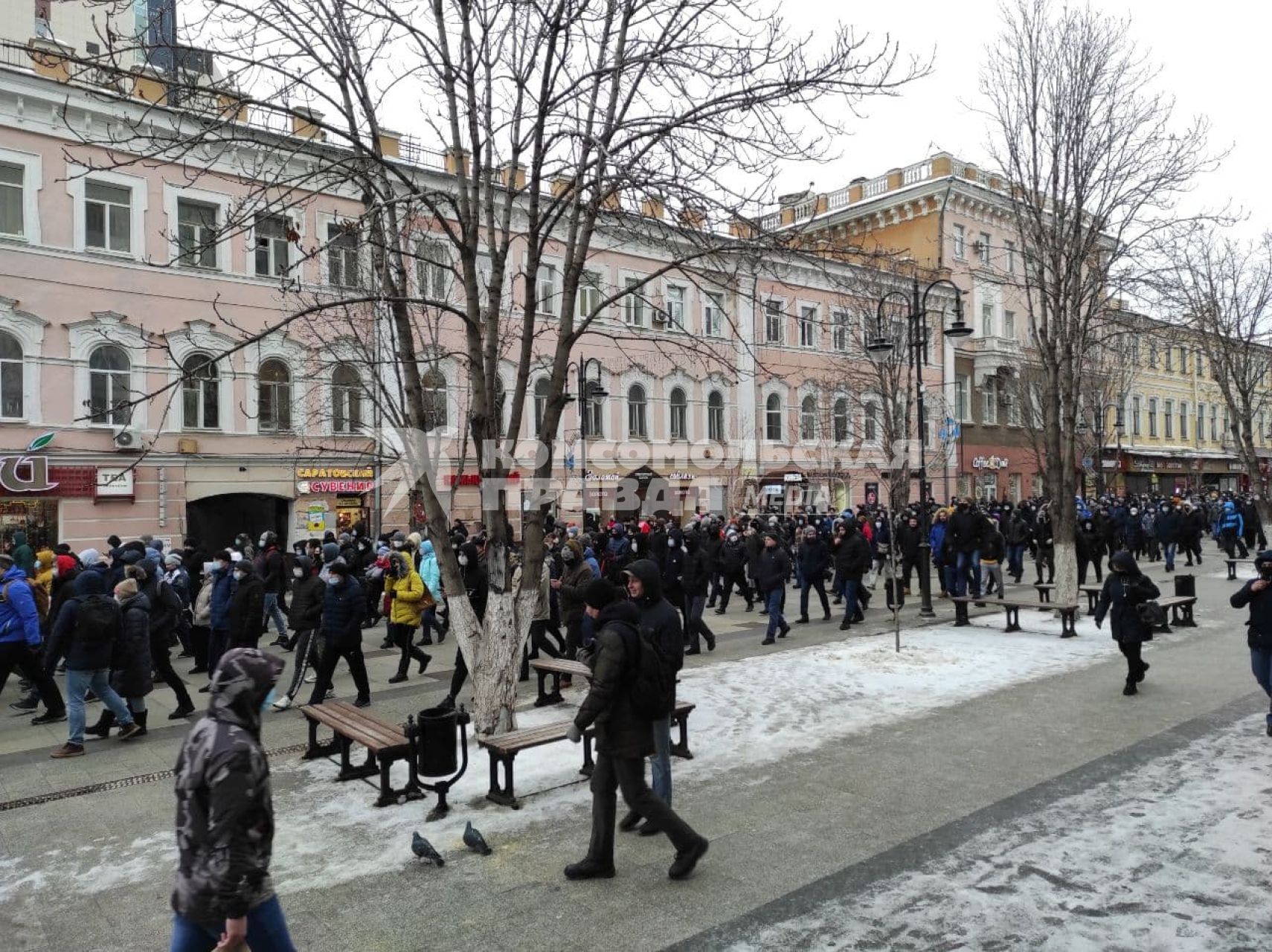 Саратов.  Участники несанкционированной акции в поддержку Алексея Навального.