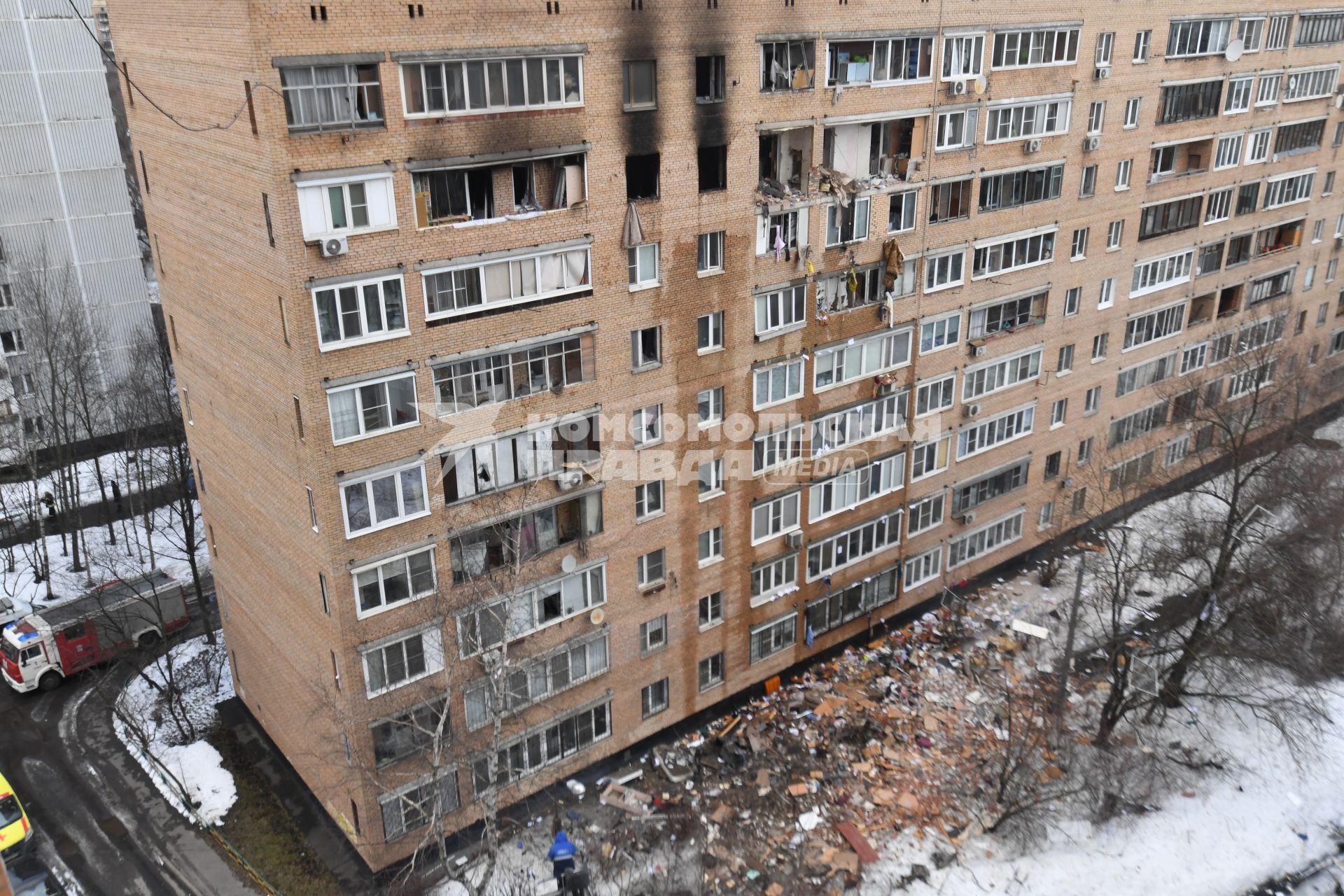 Химки. Пострадавшие квартиры в результате взрыва бытового газа в жилом доме на улице Зеленая.