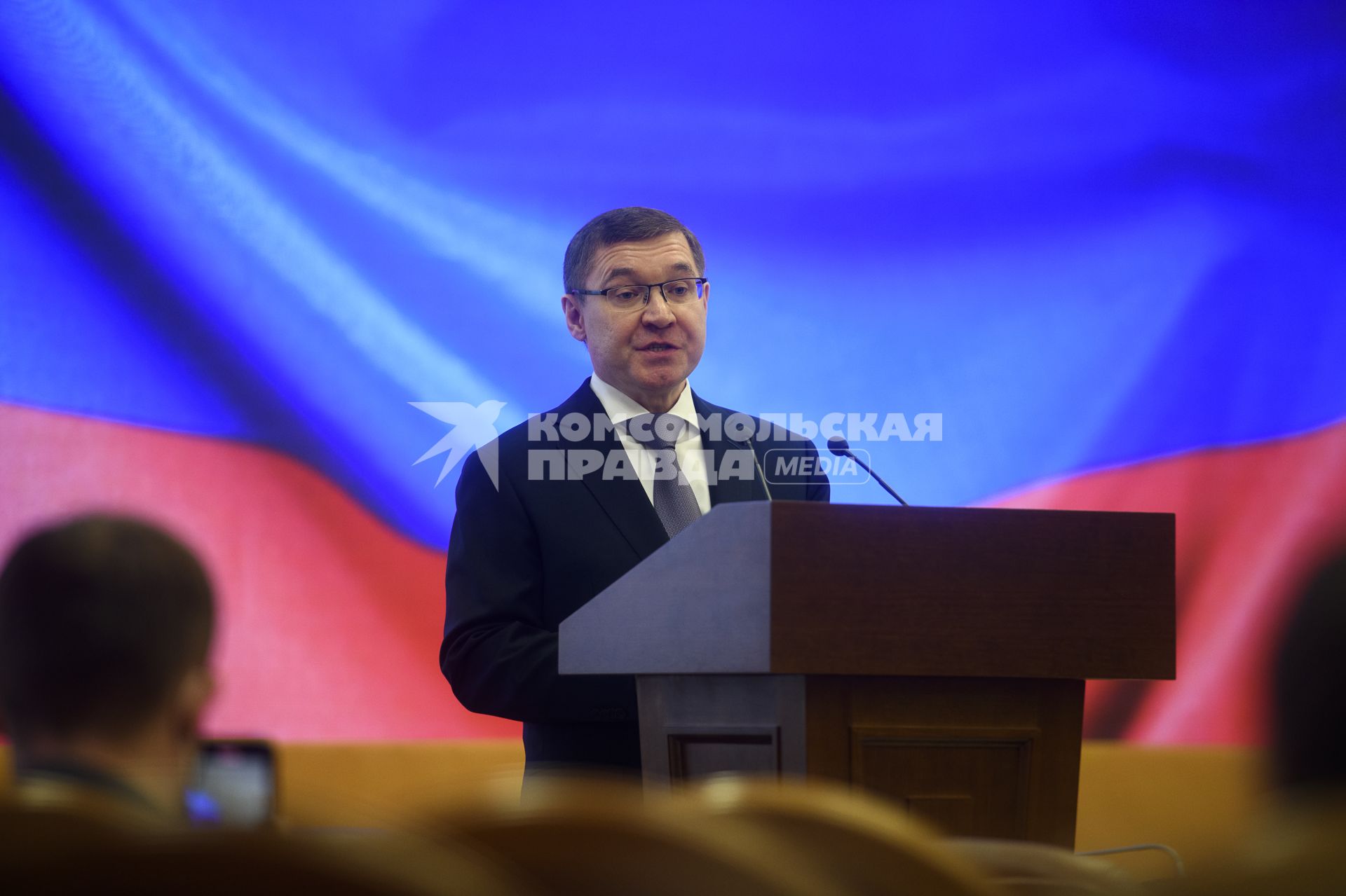 Екатеринбург. Полномочный представитель президента в УрФО Владимир Якушев во время вручения президентских грантов молодым ученым