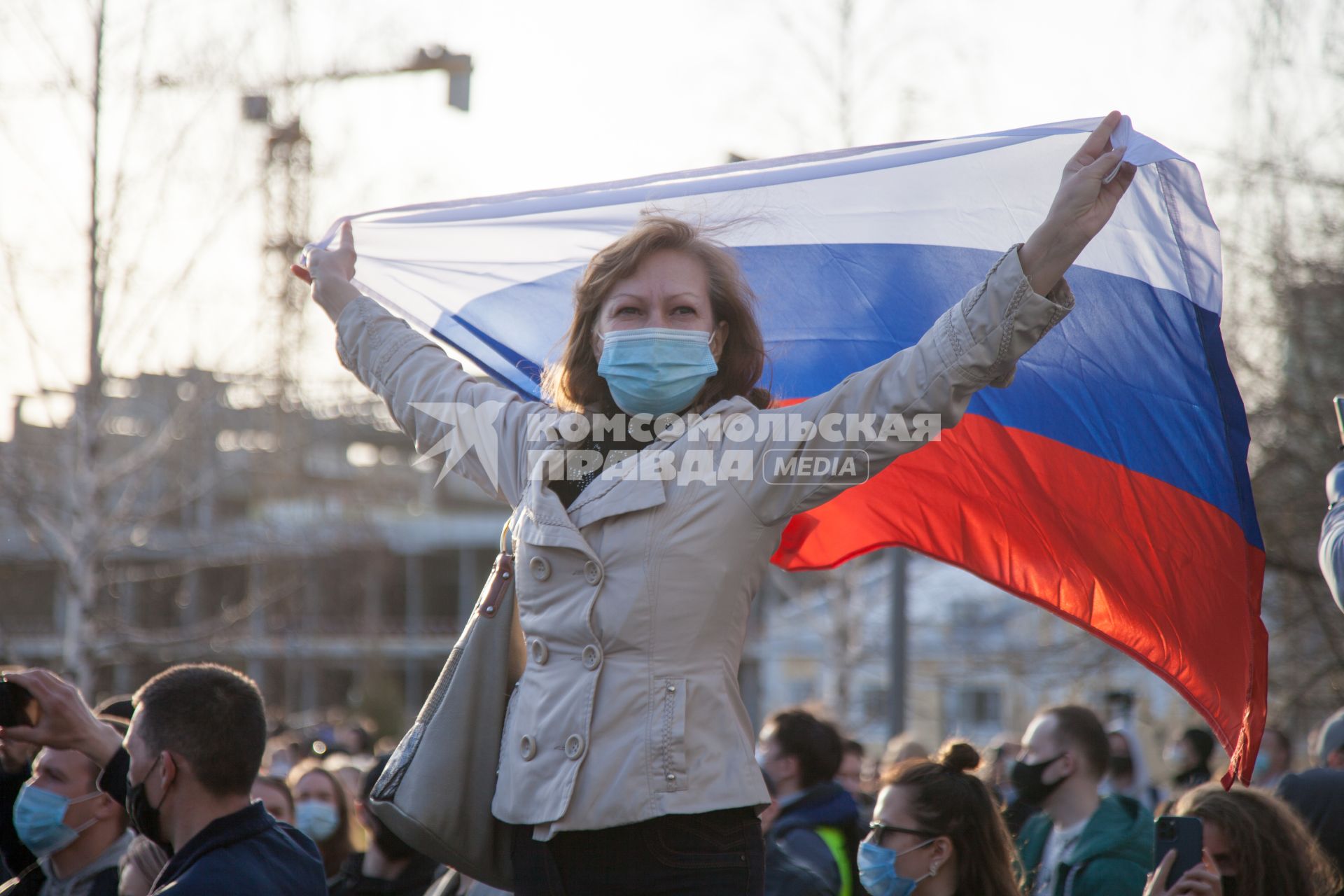 Пермь.  Участники несанкционированной акции в поддержку Алексея Навального.