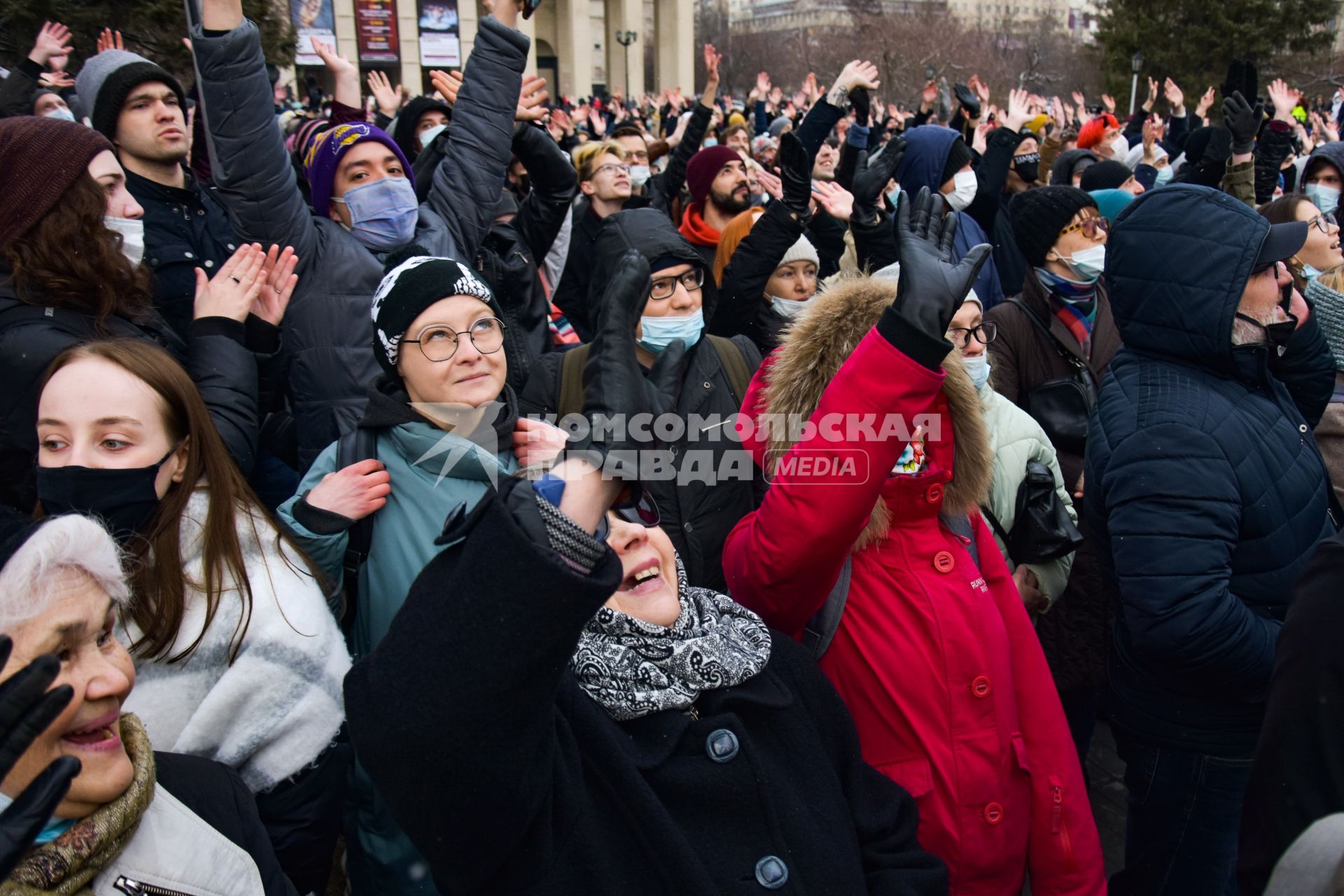Новосибирск. Участники несанкционированной акции в поддержку Алексея Навального.