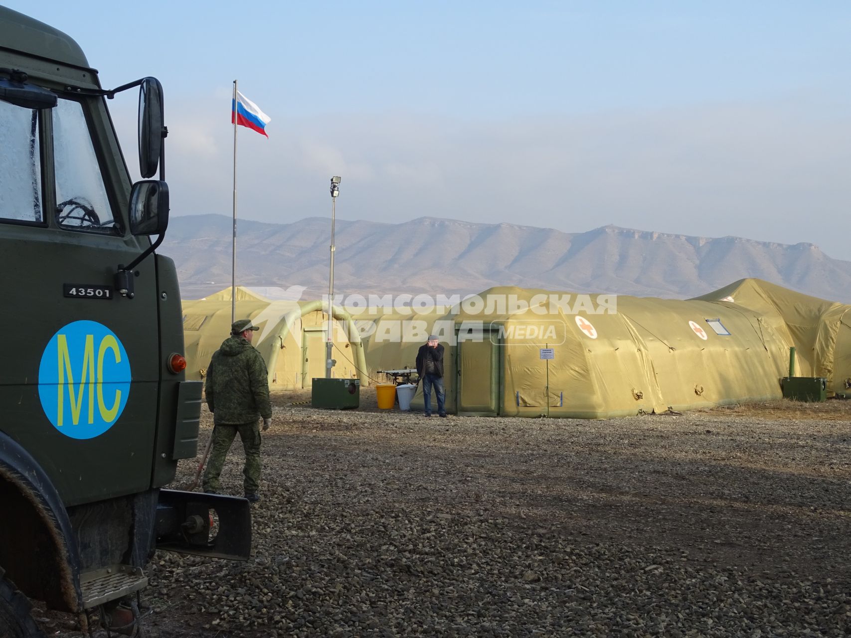 Азербайджан. На въезде в г.Шуша. Наблюдательный пост №6 российских миротворцев из 15-й отдельной мотострелковой бригады. Мобильная поликлиника.