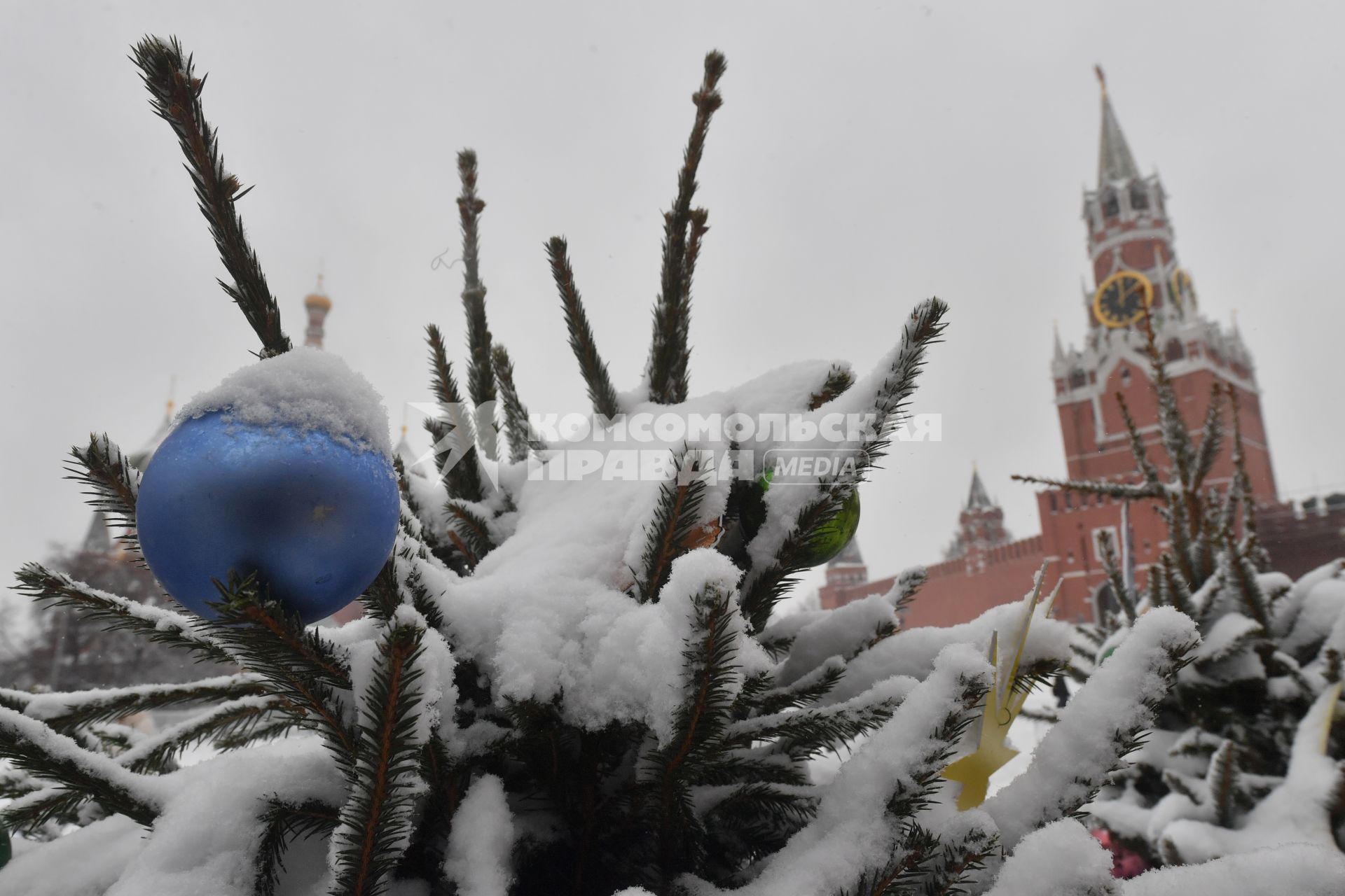 Москва.   Новогодняя елка  на Касной площади.