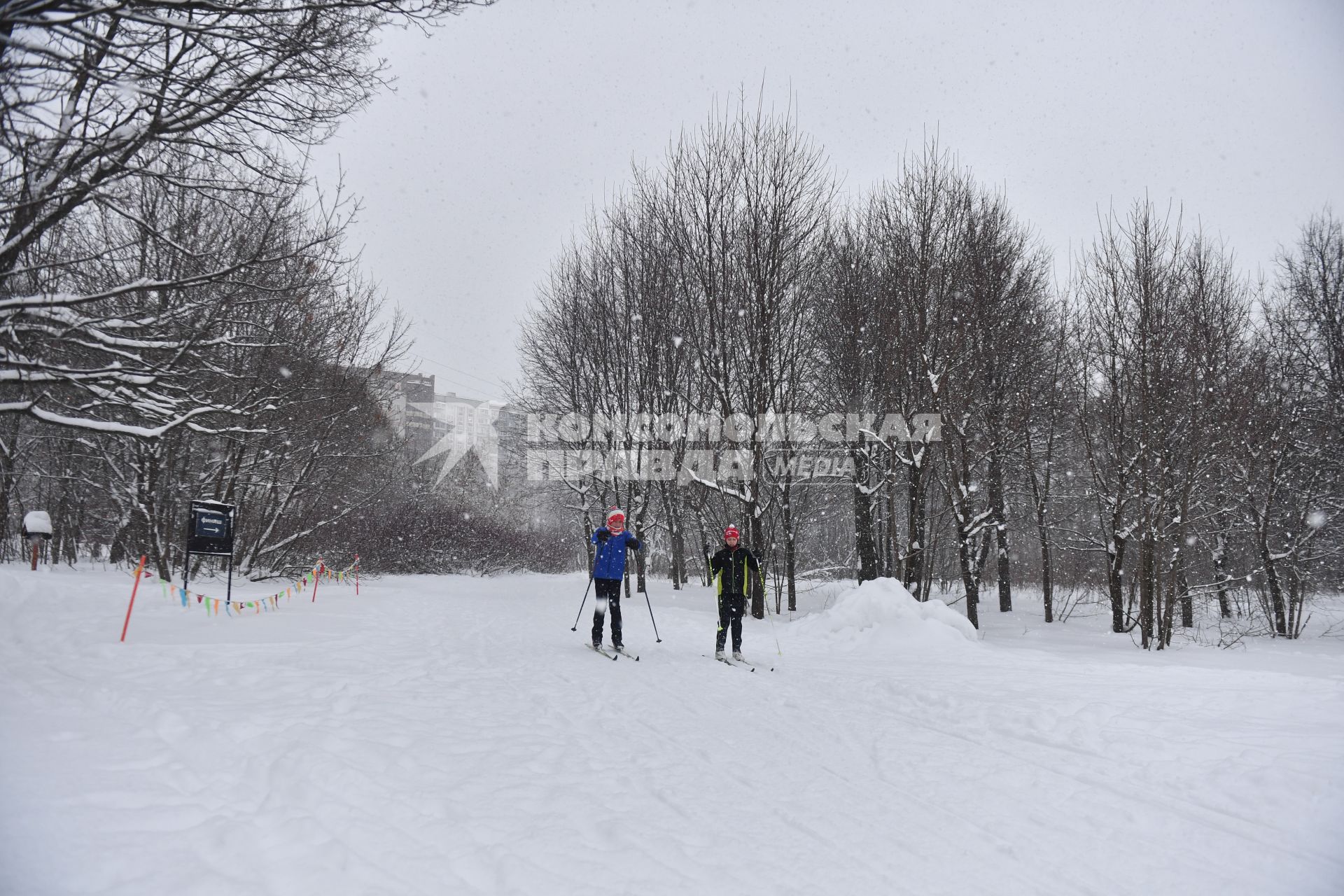 Москва. Горожане во время катания на лыжах в парке.