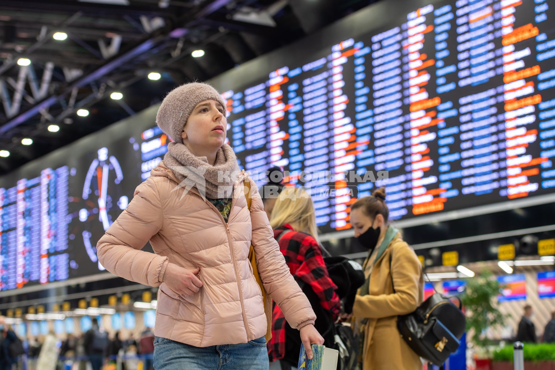 Москва.  Пассажиры в Международном аэропорту Шереметьево имени А. С. Пушкина.
