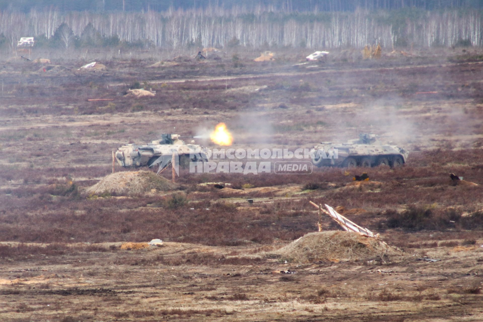 Белоруссия. Брестская область. Бронетранспортеры БТР-82 во время совместных учений России и Белоруссии `Союзная решимость-2022` на полигоне Обуз-Лесновский.