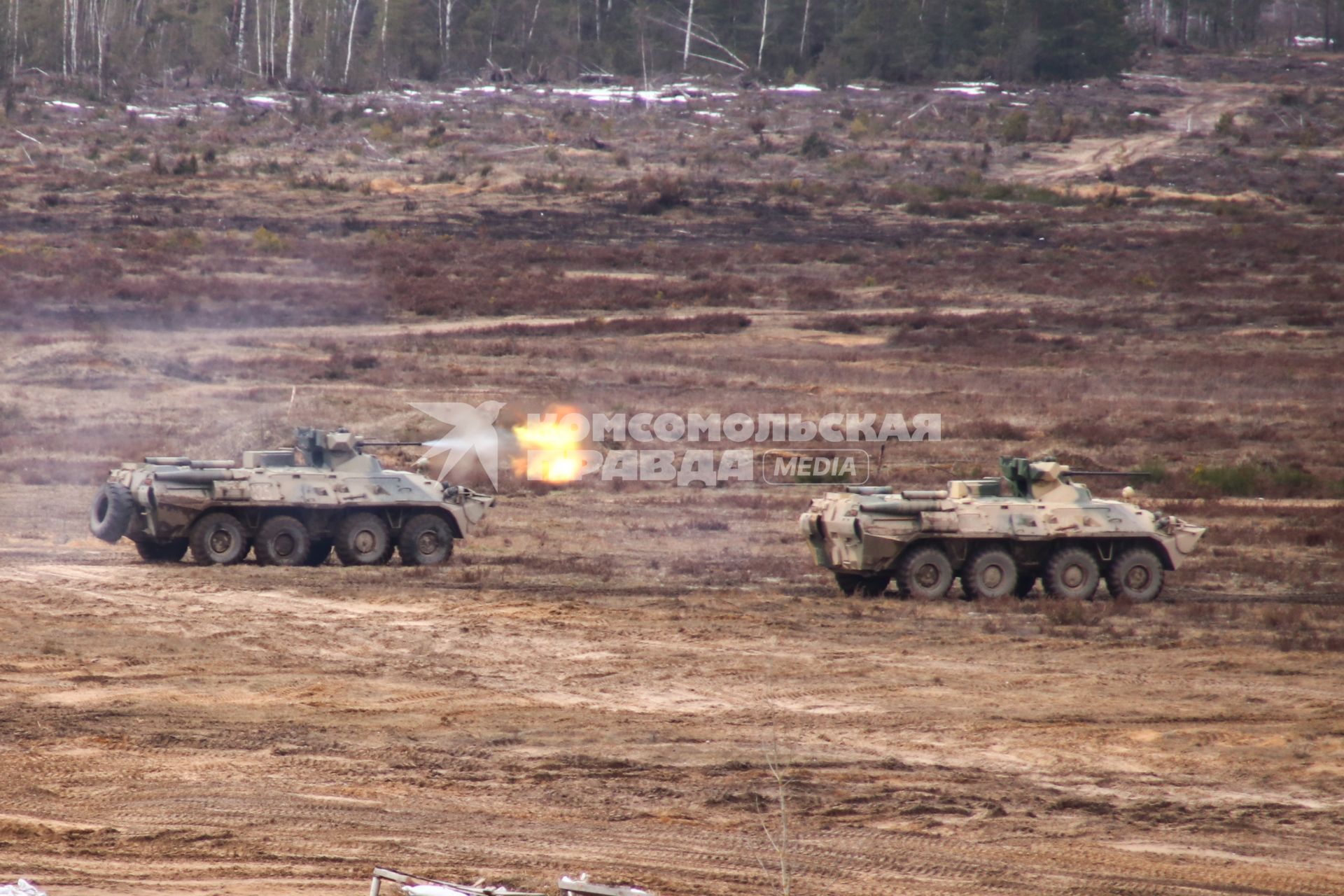 Белоруссия. Брестская область. Бронетранспортеры БТР-82 во время совместных учений России и Белоруссии `Союзная решимость-2022` на полигоне Обуз-Лесновский.