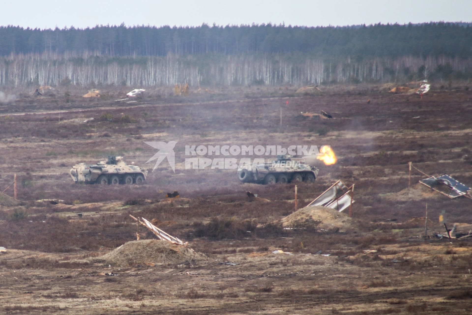 Белоруссия. Брестская область. Бронетранспортеры БТР-82 во время совместных учений России и Белоруссии `Союзная решимость-2022` на полигоне Обуз-Лесновский.