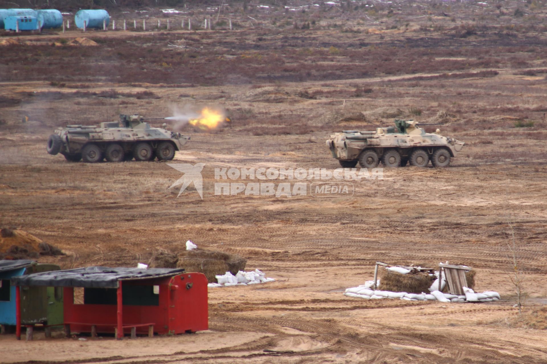 Белоруссия. Брестская область. Бронетранспортеры БТР-82 во время совместных учений России и Белоруссии `Союзная решимость-2022` на полигоне Обуз-Лесновский.