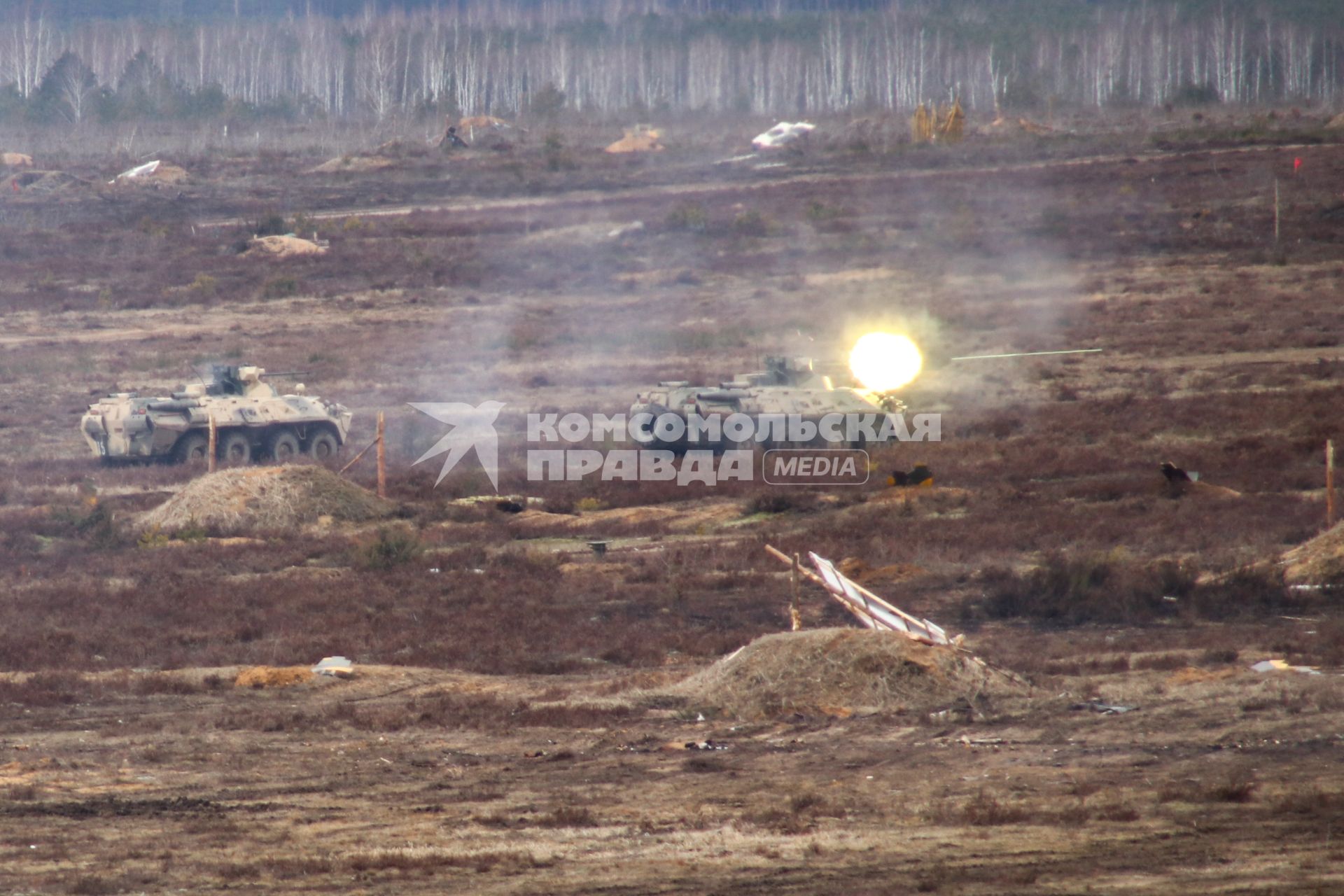 Белоруссия. Брестская область. Бронетранспортеры БТР-82 во время совместных учений России и Белоруссии `Союзная решимость-2022` на полигоне Обуз-Лесновский.