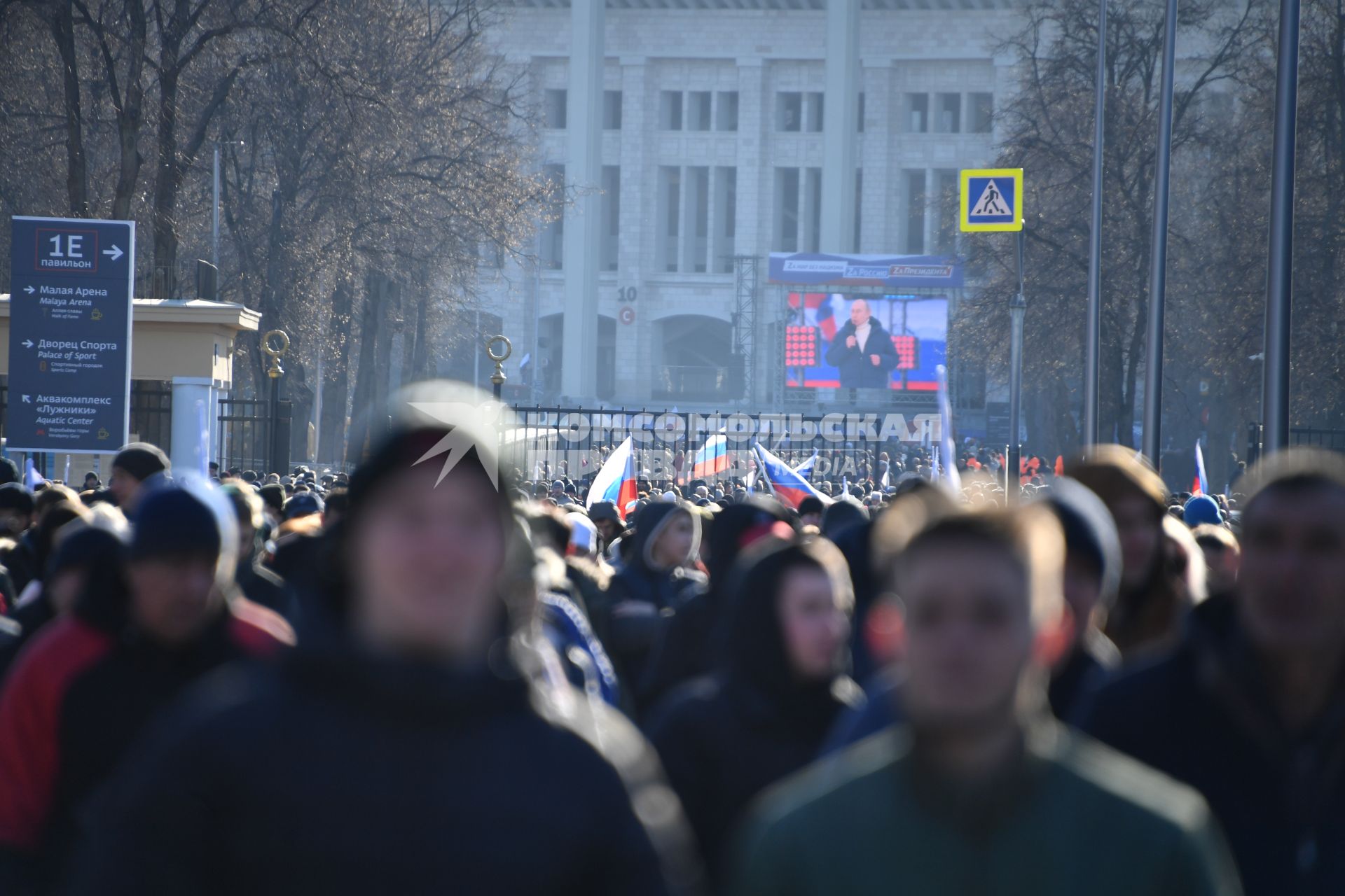 Москва. Участники митинга-концерта в `Лужниках`, посвященного 8-й годовщине воссоединения Крыма с Россией.