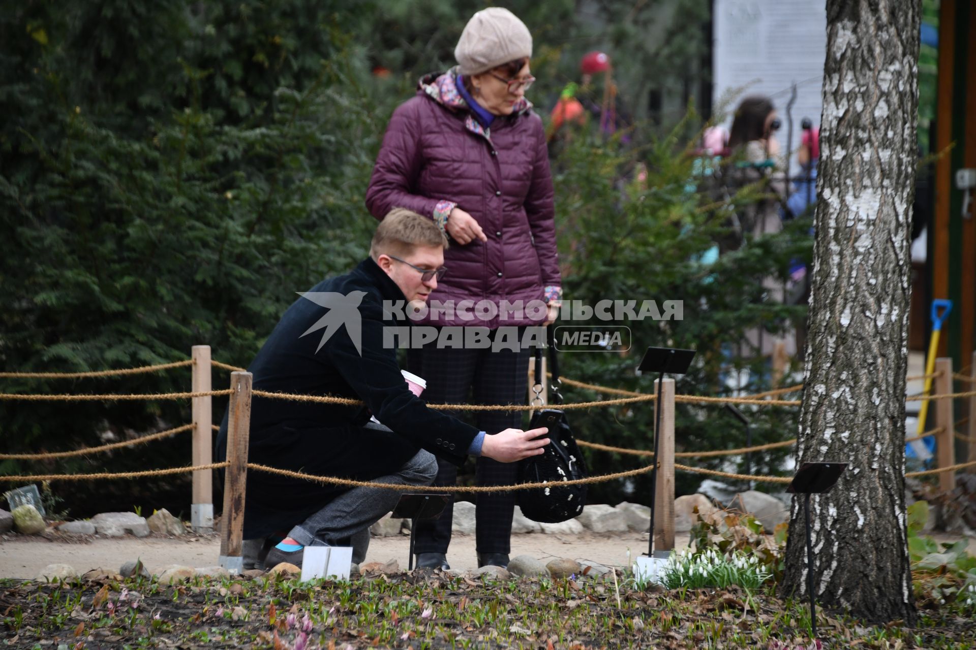 Москва. Посетители в  ботаническом саду МГУ `Аптекарский огород `.