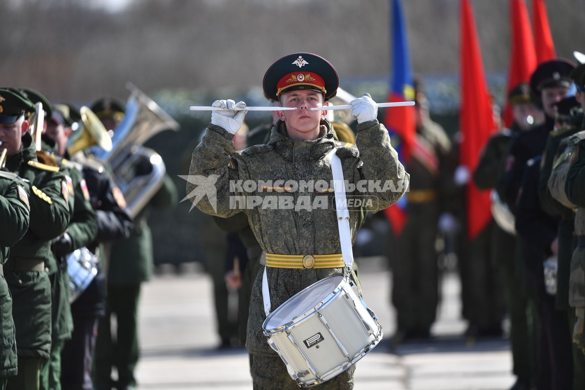 Московская область. Алабино. Музыканты военного оркестра  на репетиции военного парада, приуроченного к 77-летию Победы в Великой Отечественной войне.