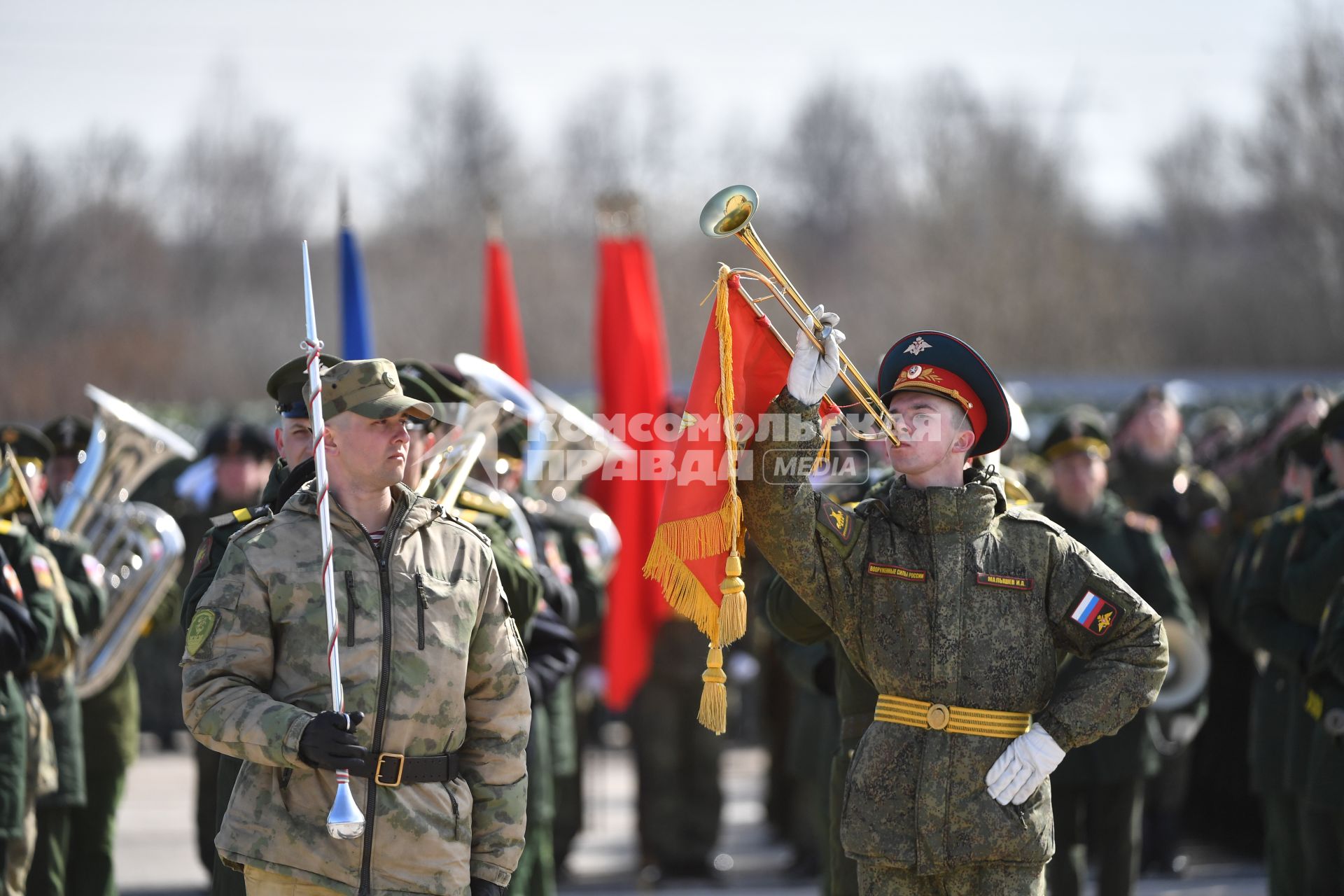 Московская область. Алабино. Музыканты военного оркестра  на репетиции военного парада, приуроченного к 77-летию Победы в Великой Отечественной войне.