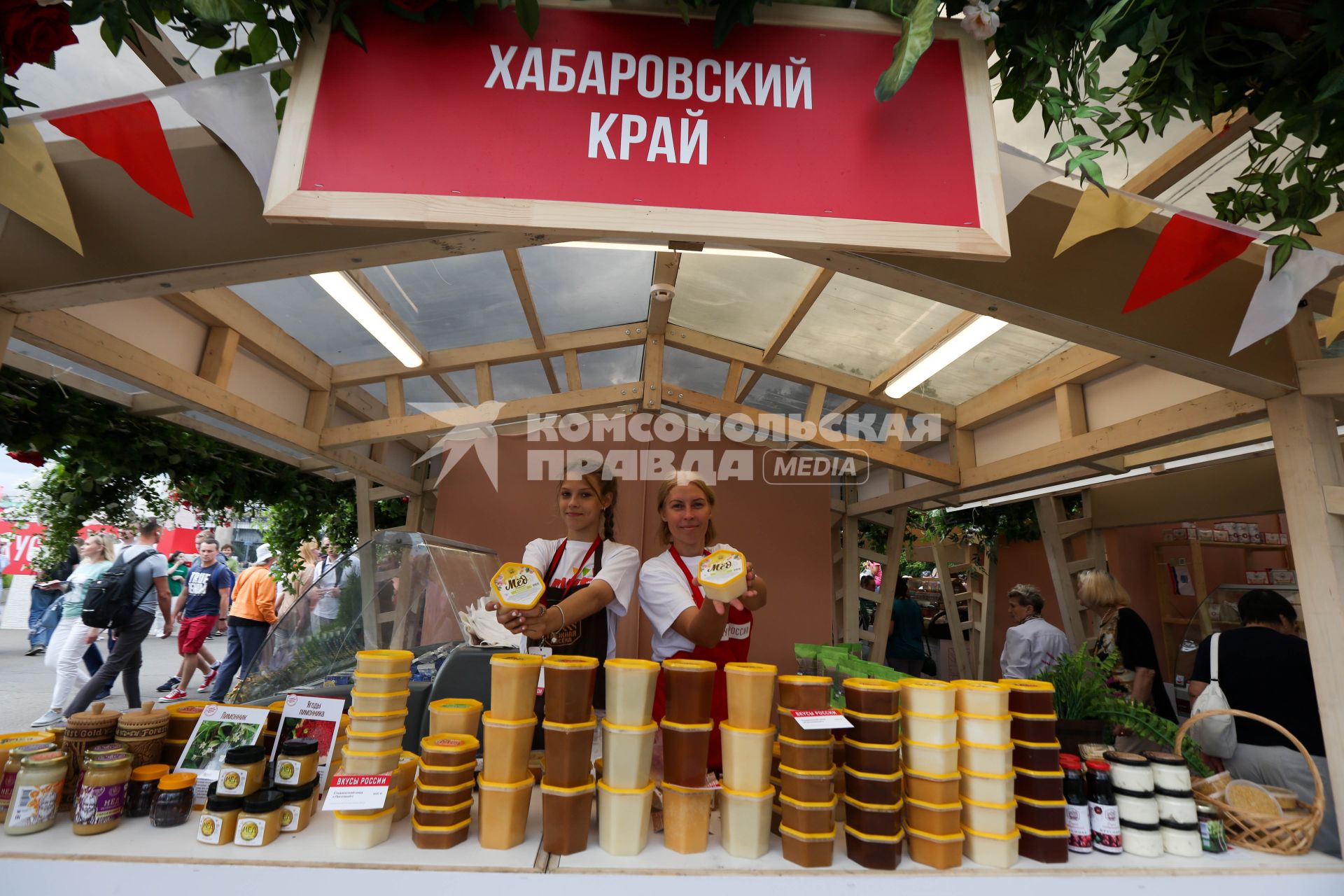 Москва.  Продажа  меда на гастрономическом фестивале `Вкусы России` в Парке Горького.