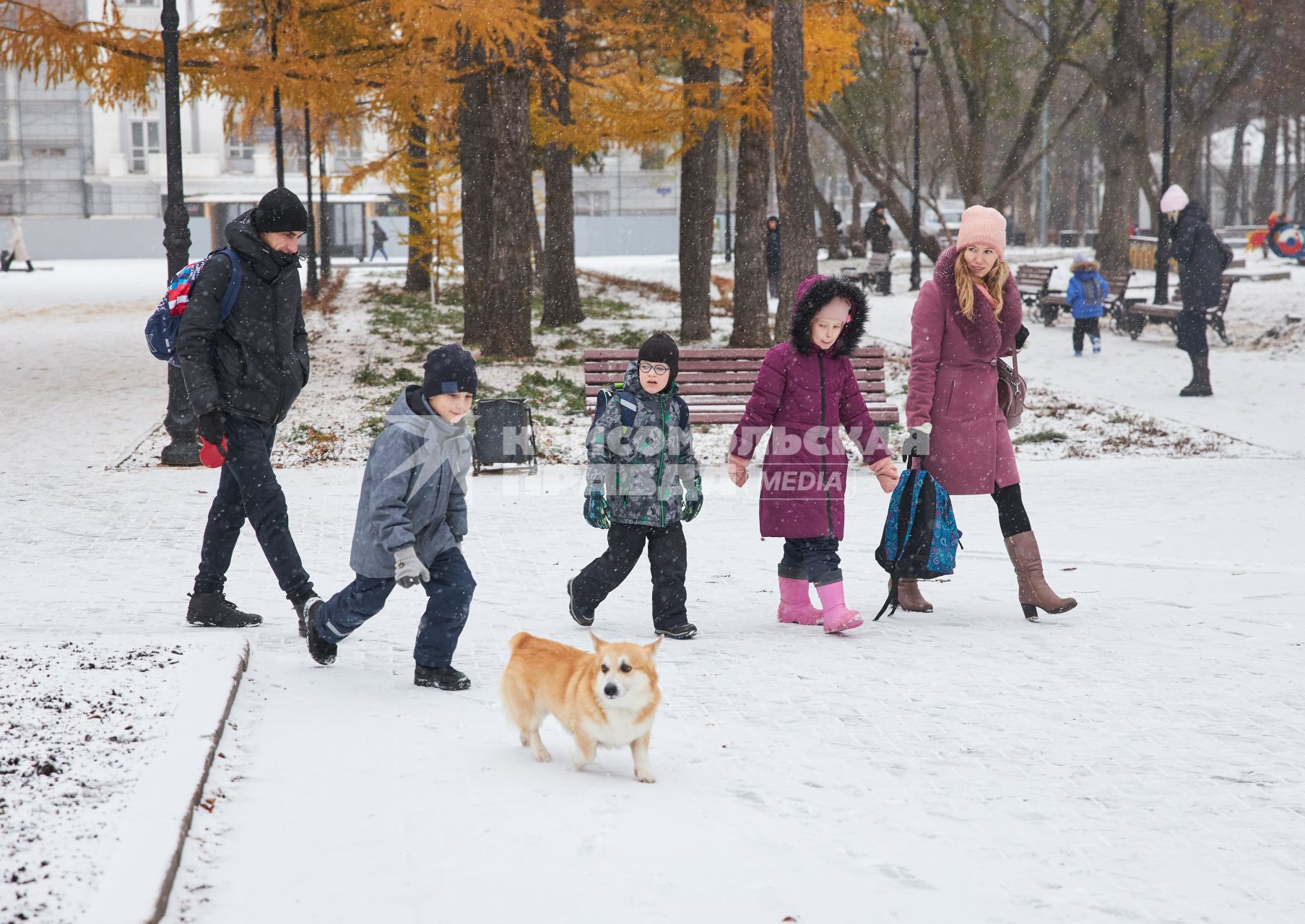 Пермь. Женщина и мужчина с детьми в парке.