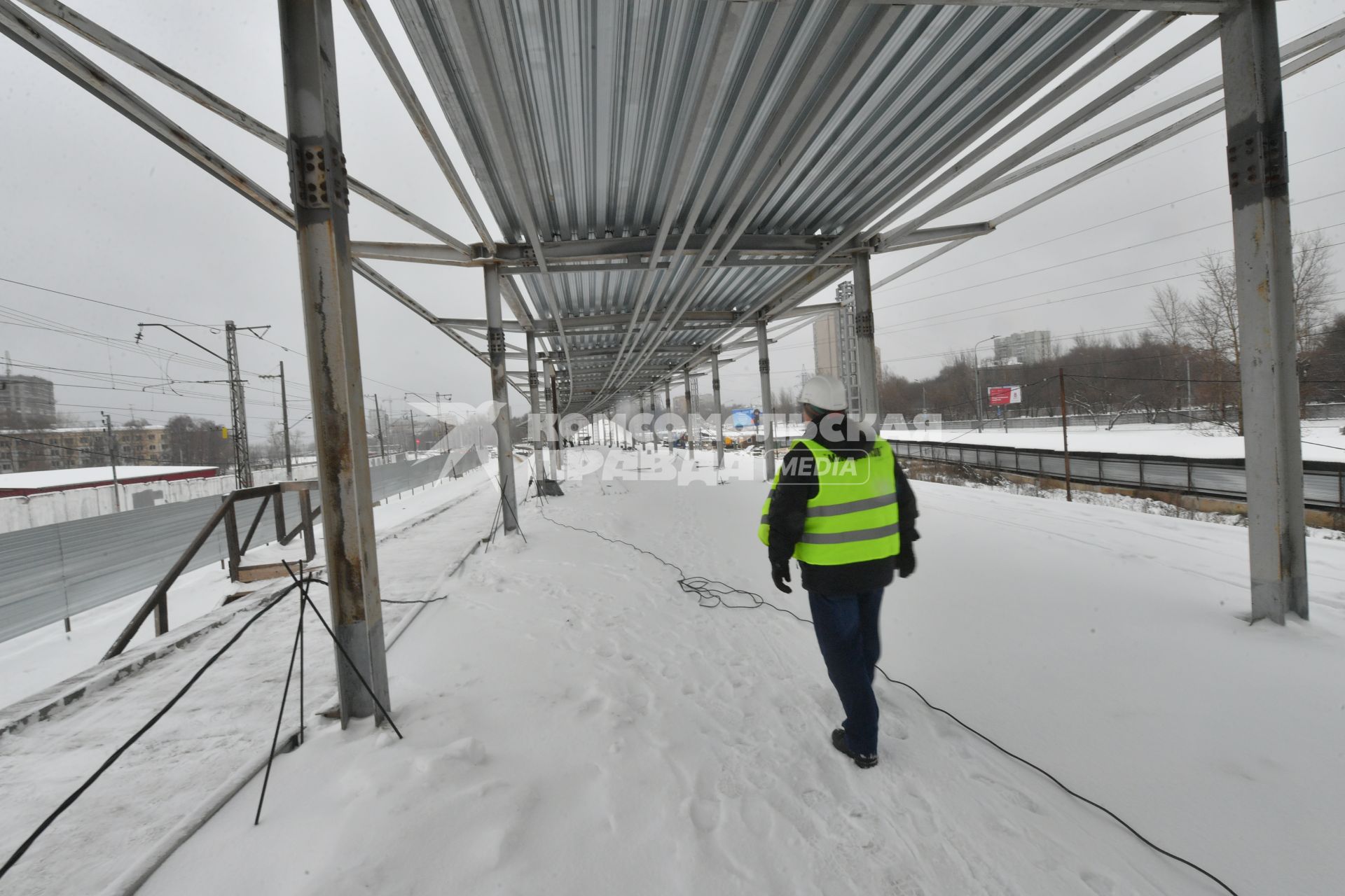 Москва. Работы по строительству станции Петровско-Разумовская первого Московского центрального диаметра (МЦД-1).