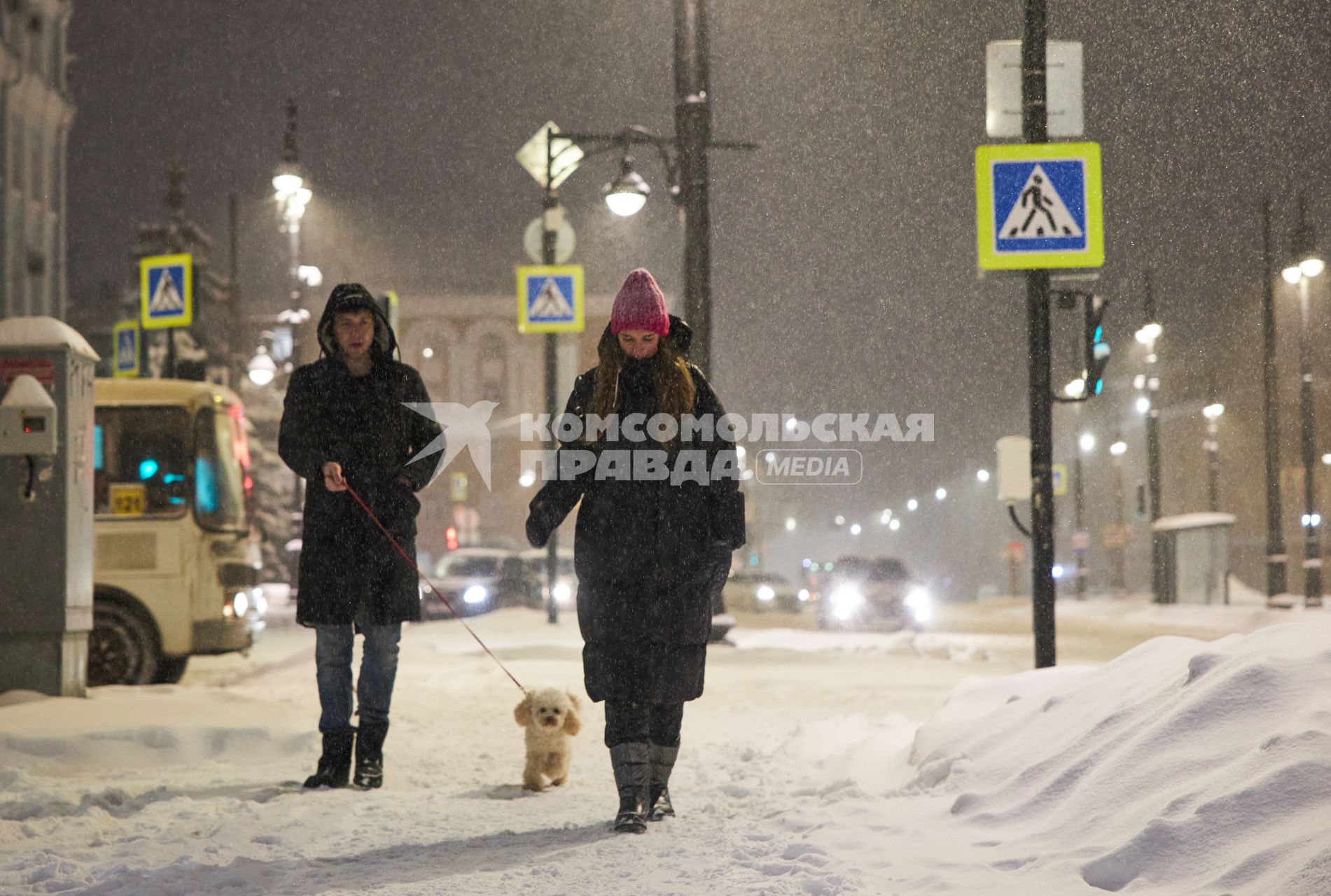 Пермь. Мужчина выгуливает собаку.