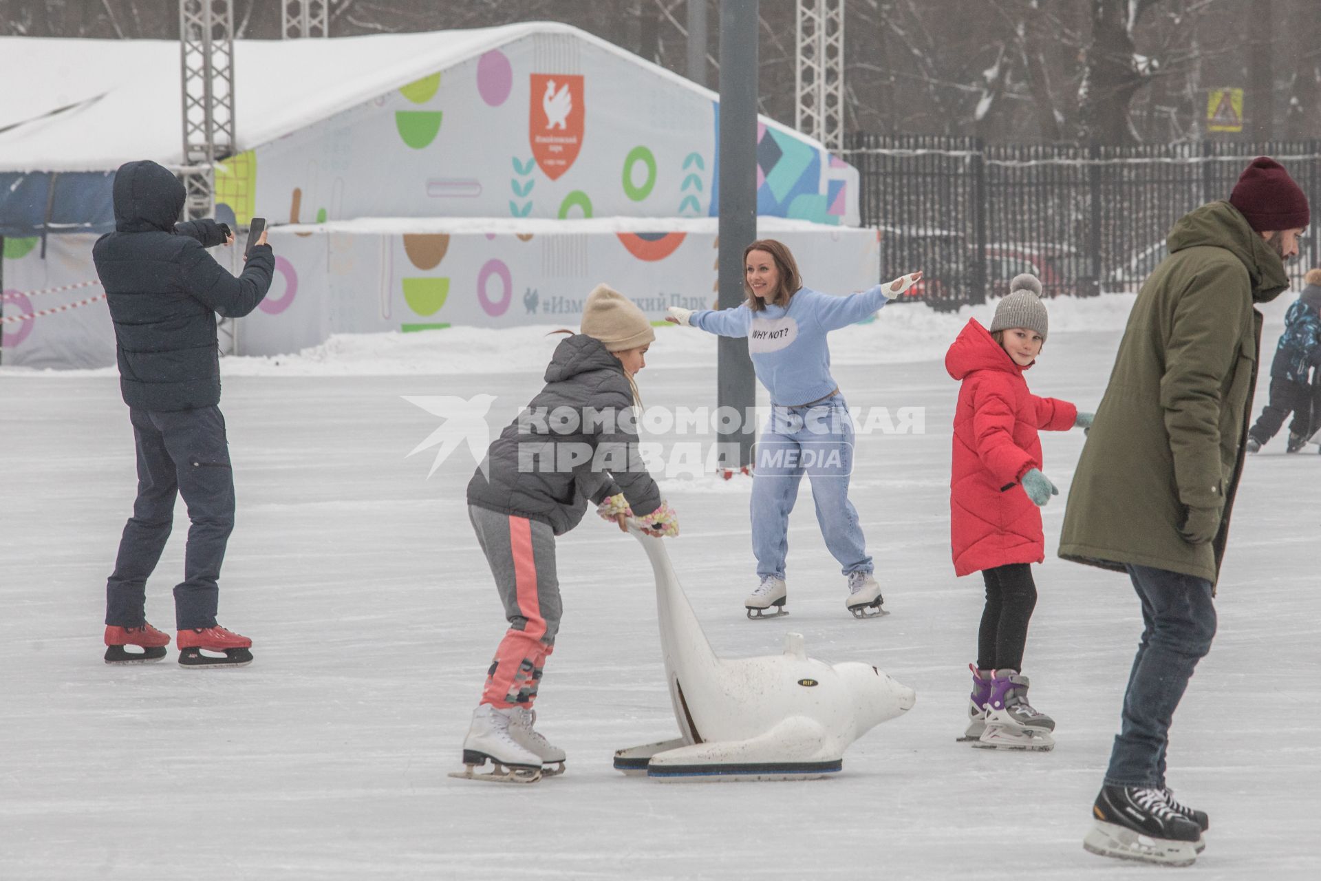 Москва. Посетители на катке в Измайловском парке.