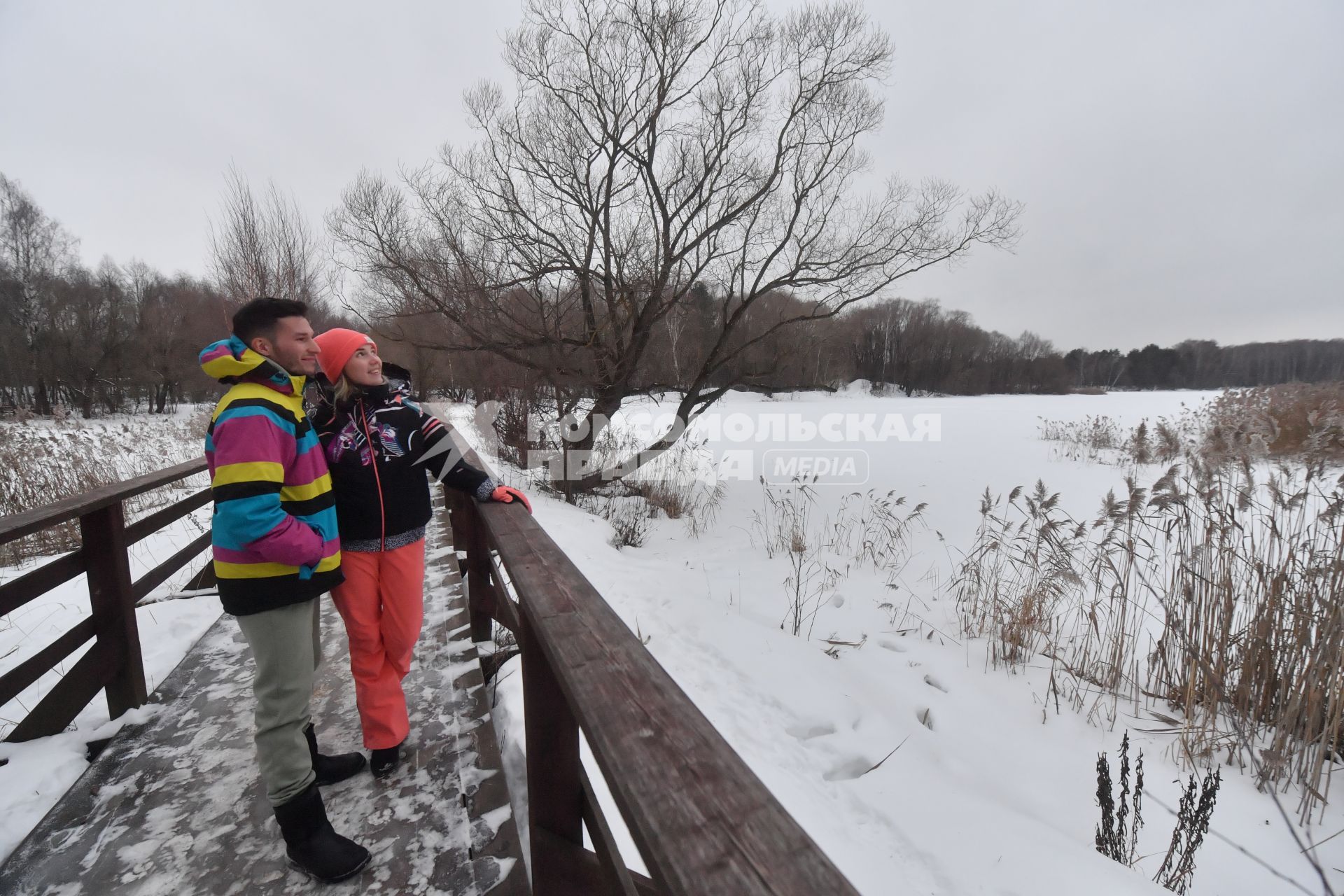 Москва. Горожане во время прогулки в парке Серебряный Бор.