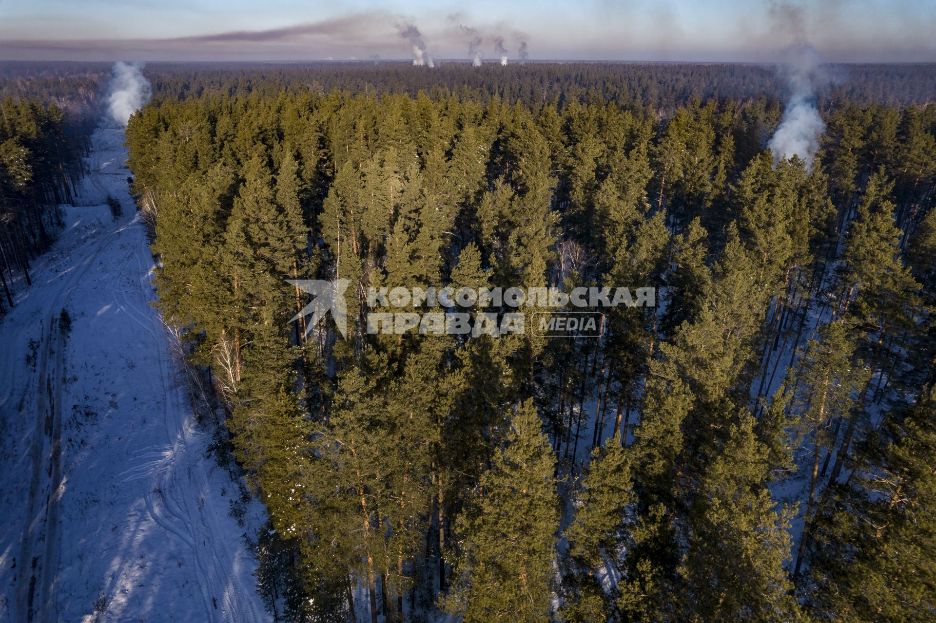 Алтайский край. Село Ларичиха.  Корреспонденты `Комсомольской правды` Владимир Ворсобин и Иван Макеев путешествуют автостопом по России. Вид сверху на лес.