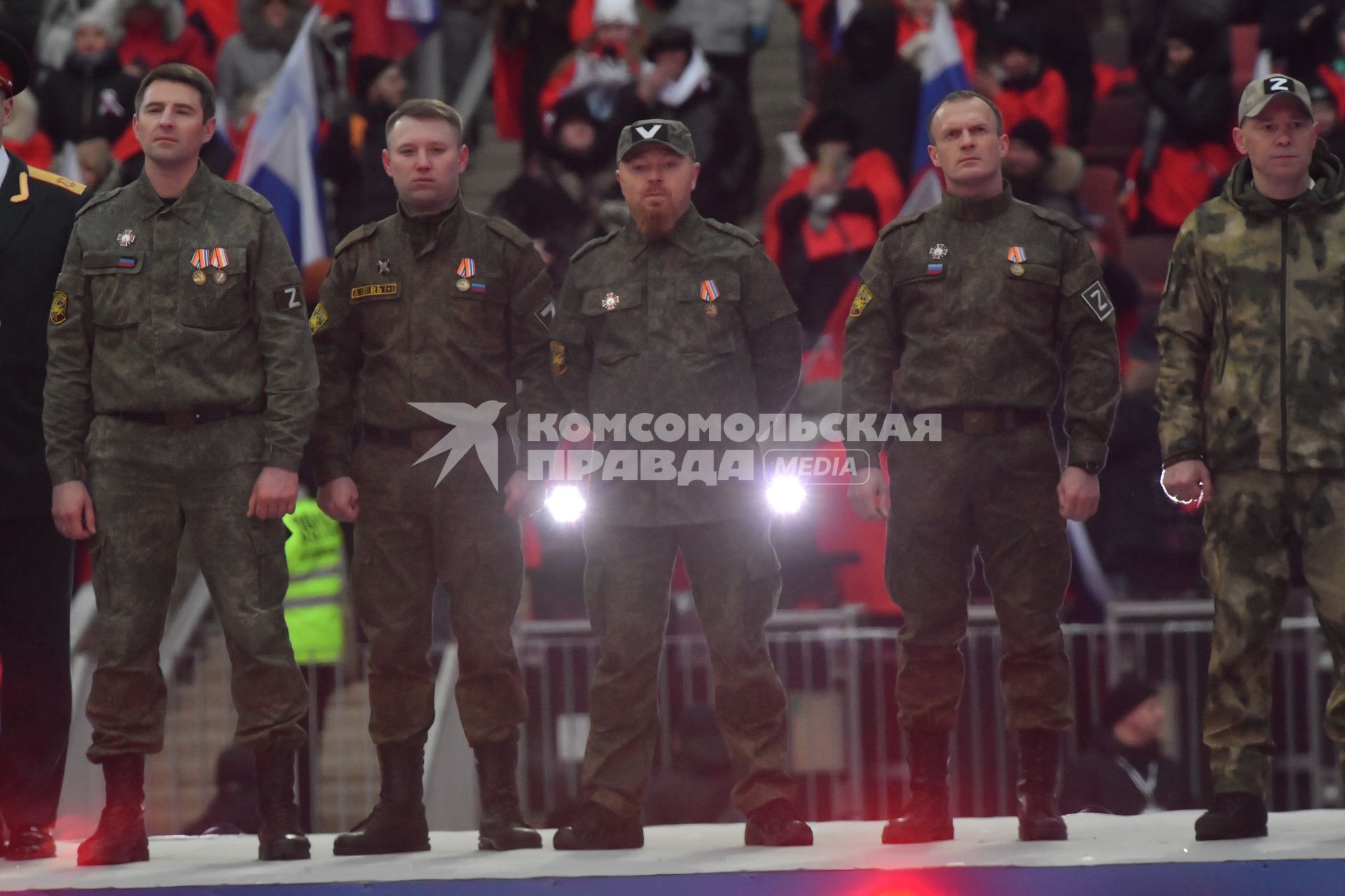 Москва.  Военнослужащие на  митинг-концерте `Слава защитникам Отечества` в Лужниках, посвященного участникам спецоперации и празднованию Дня защитника Отечества.