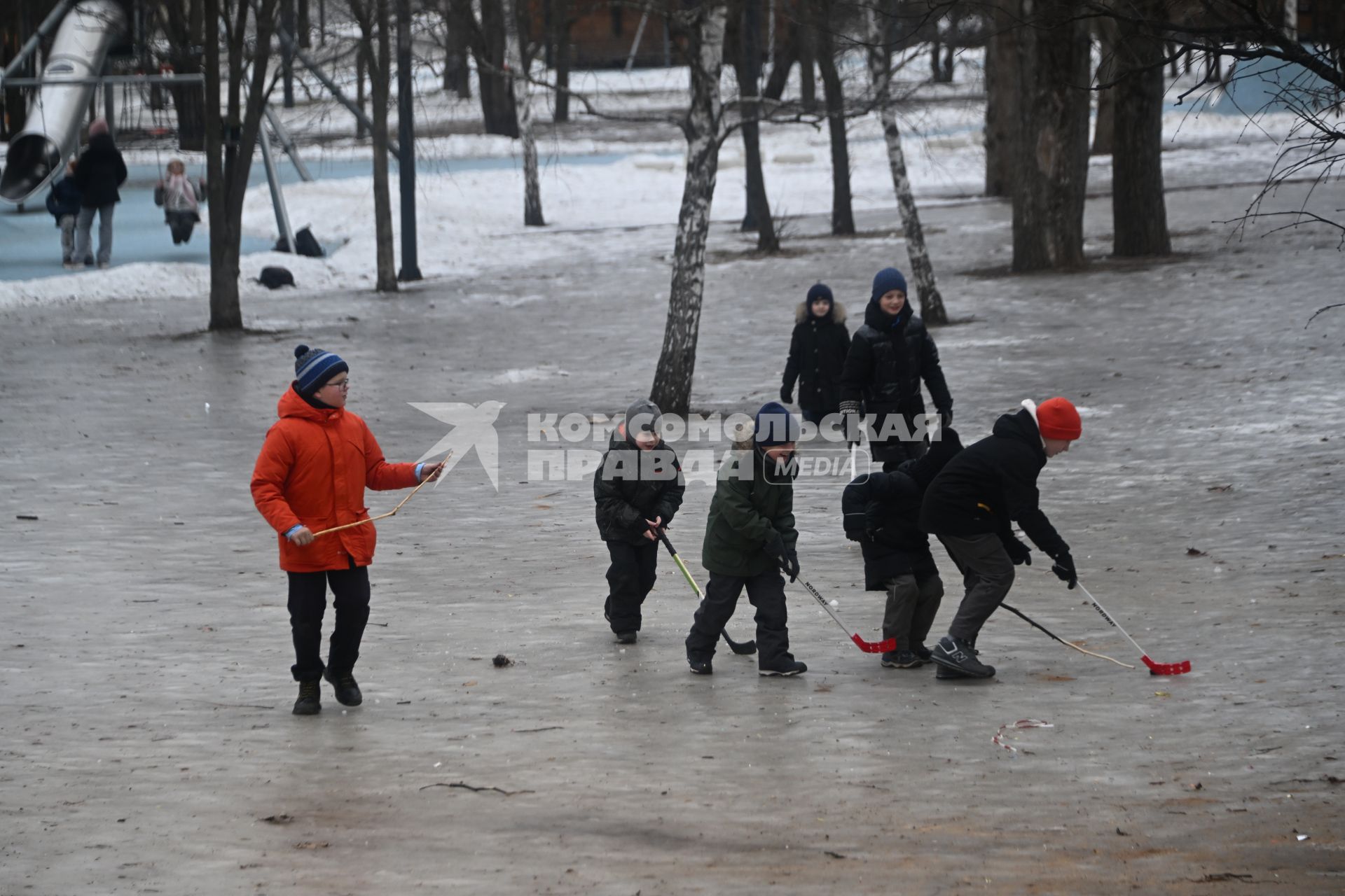 Дети играют в хоккей