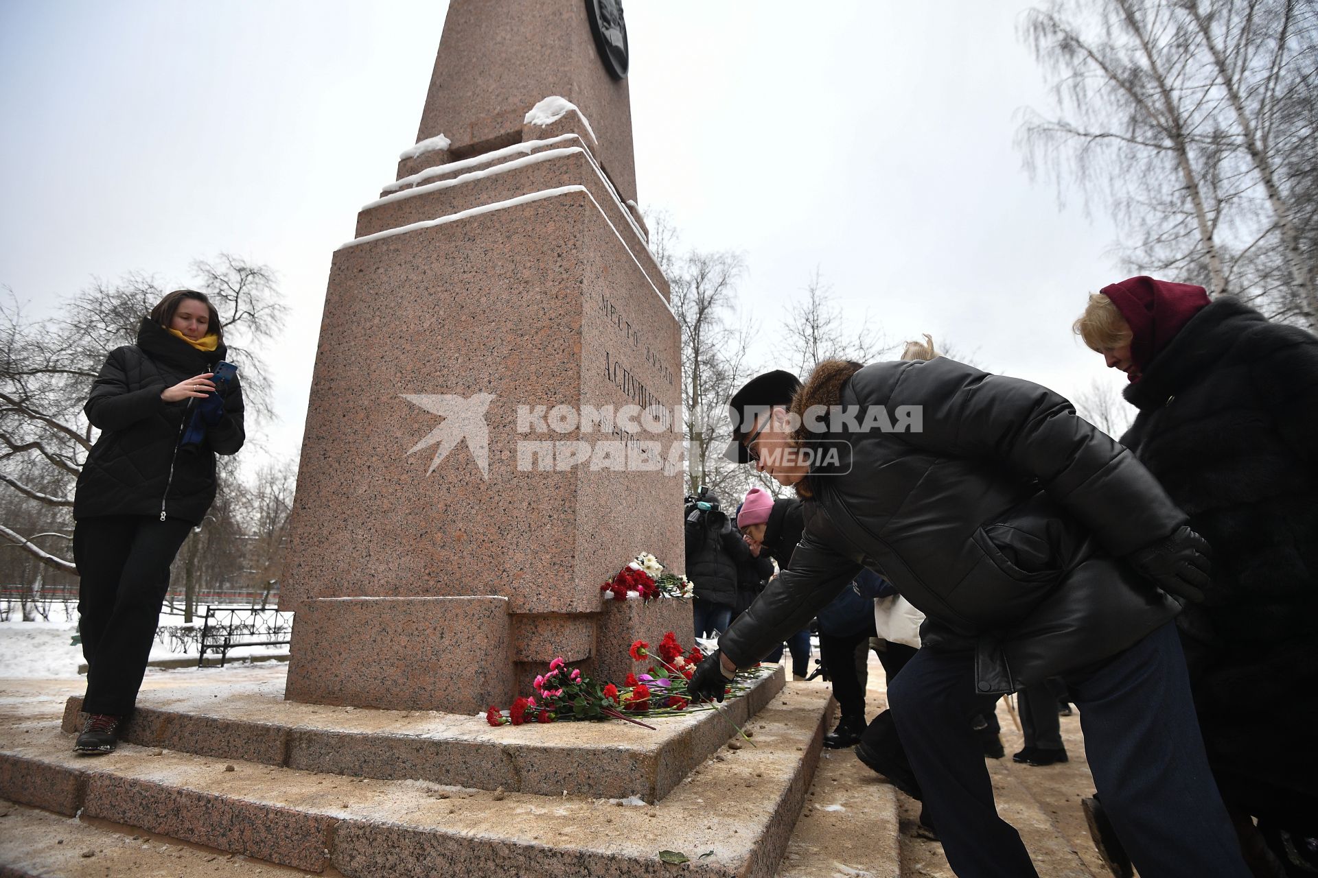 Акция памяти на месте дуэли Александра Пушкина в Санкт-Петербурге