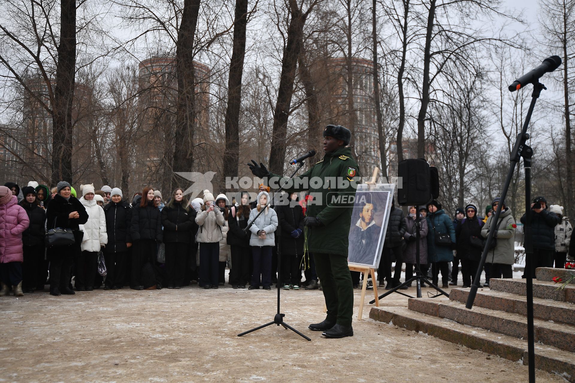 Акция памяти на месте дуэли Александра Пушкина в Санкт-Петербурге