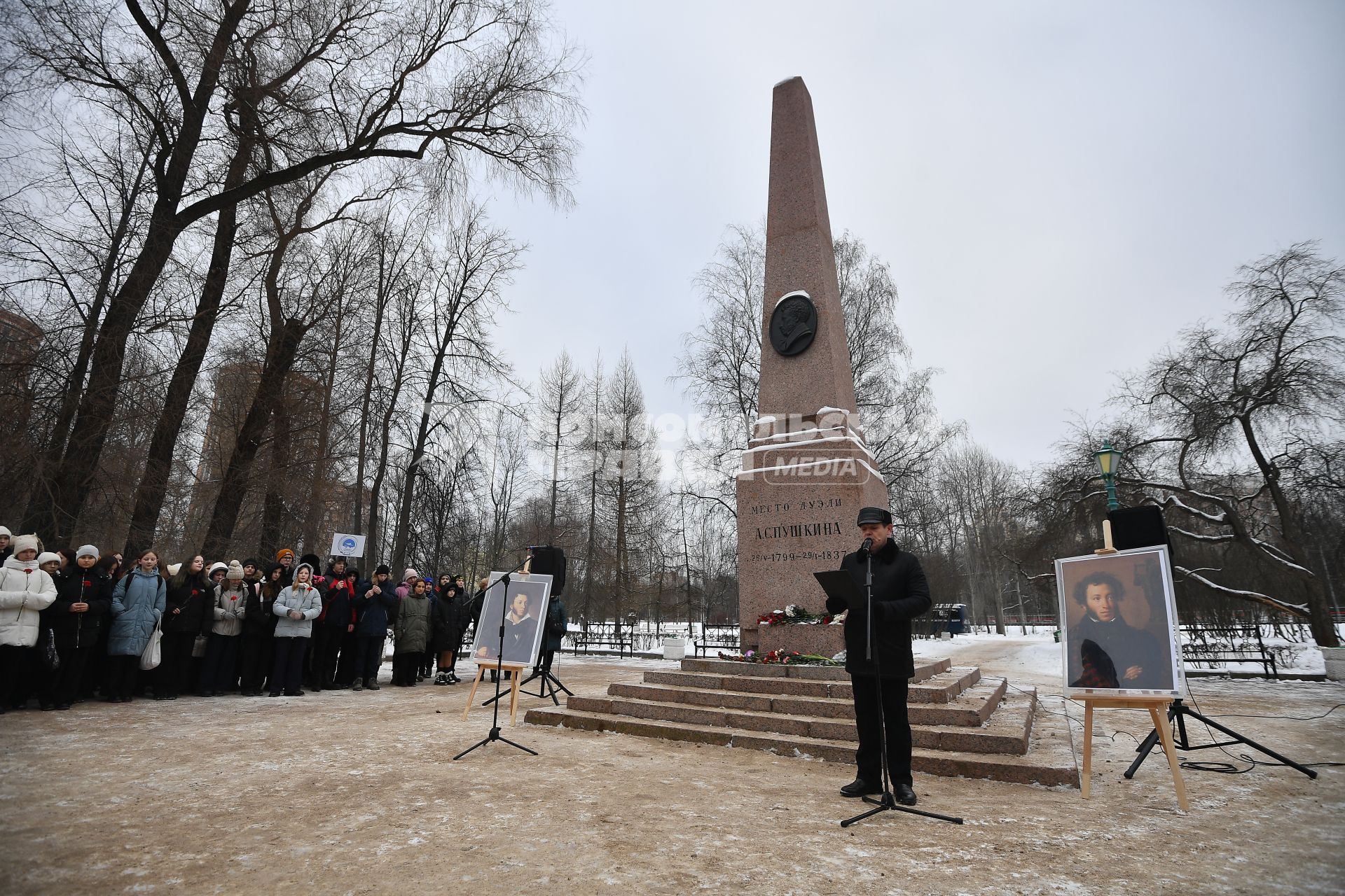 Акция памяти на месте дуэли Александра Пушкина в Санкт-Петербурге