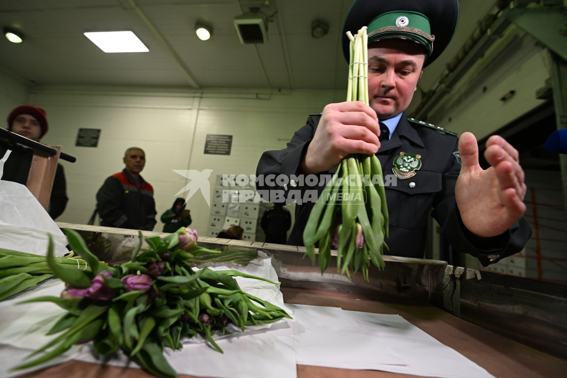 Досмотр цветочной продукции в зоне таможенного контроля в Химках